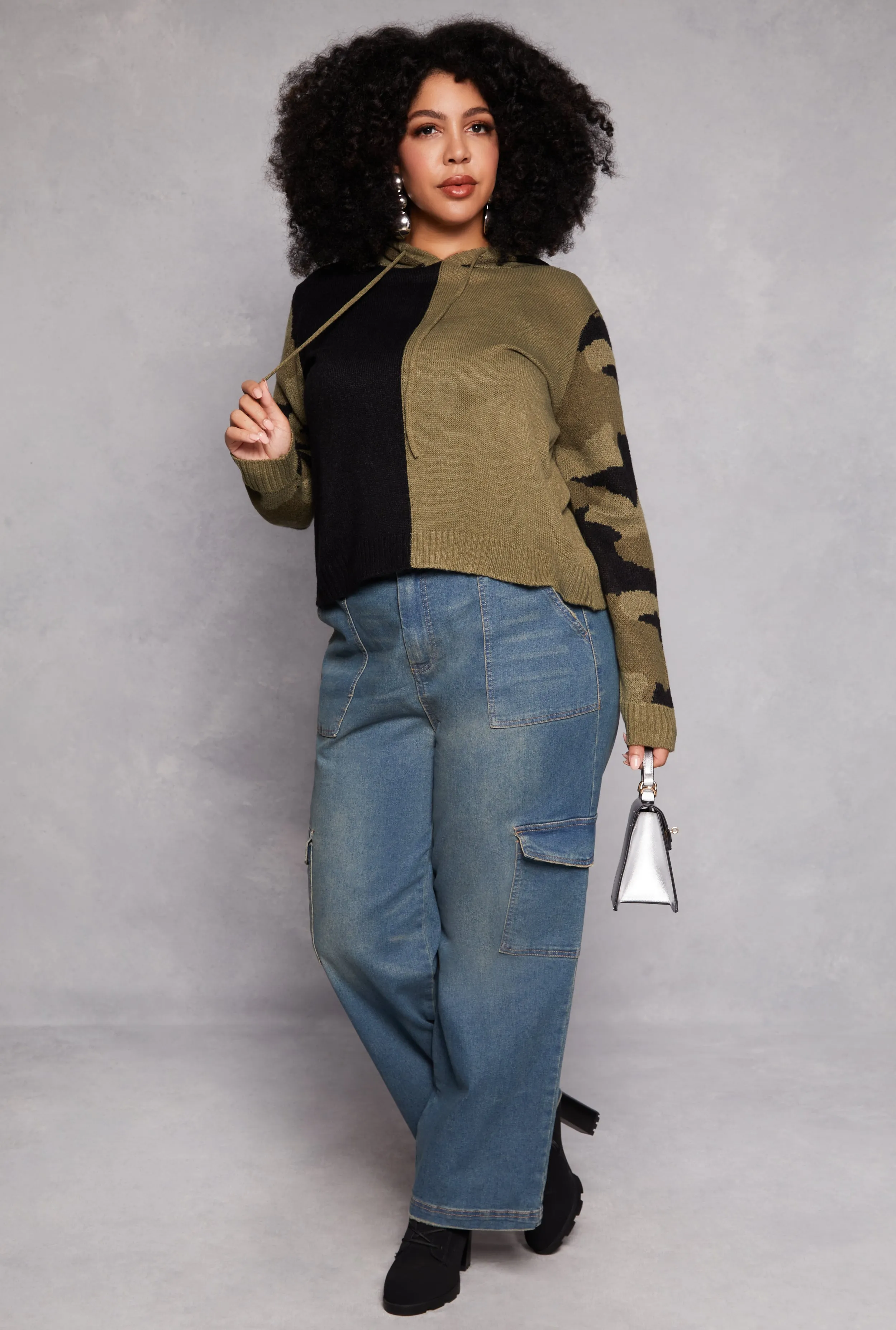 Plus Size Camo Color Block Hooded Sweater sold by Rainbow product image thumbnail 2