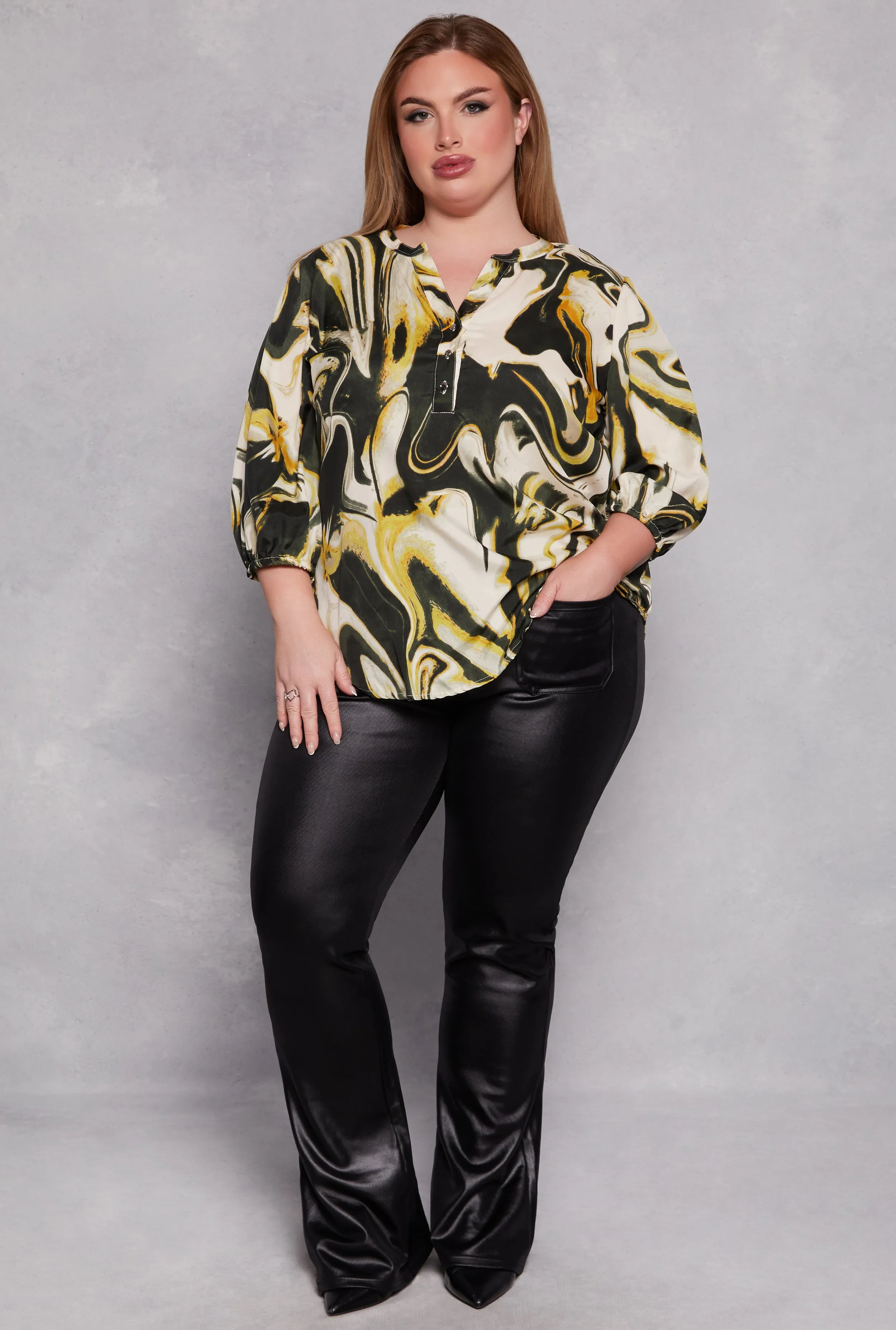 Plus Size Swirl Marble Print Blouse sold by Rainbow product image thumbnail 2