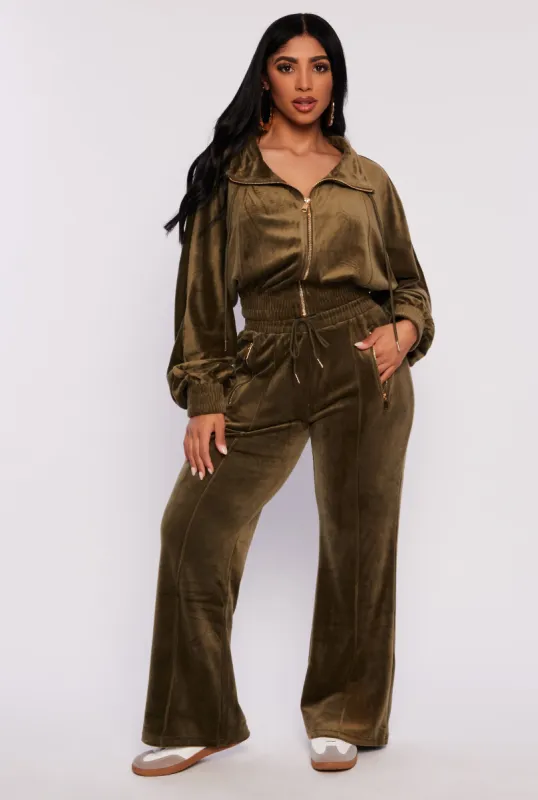 Velour Zip Pocket Wide Leg Pants sold by Rainbow
