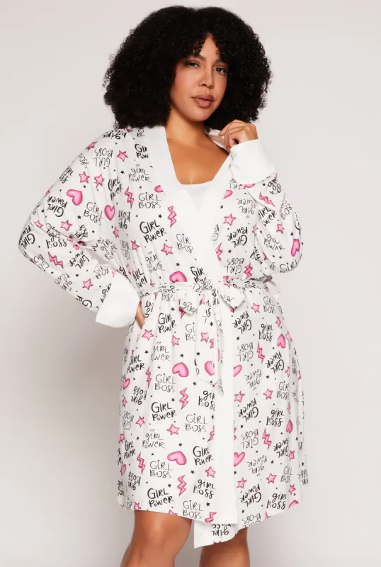 Plus Size Girl Boss Graphic Cami Nightgown with Robe sold by Rainbow