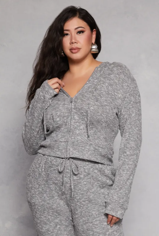 Plus Size Daisy Brushed Knit Zip Front Hoodie sold by Rainbow