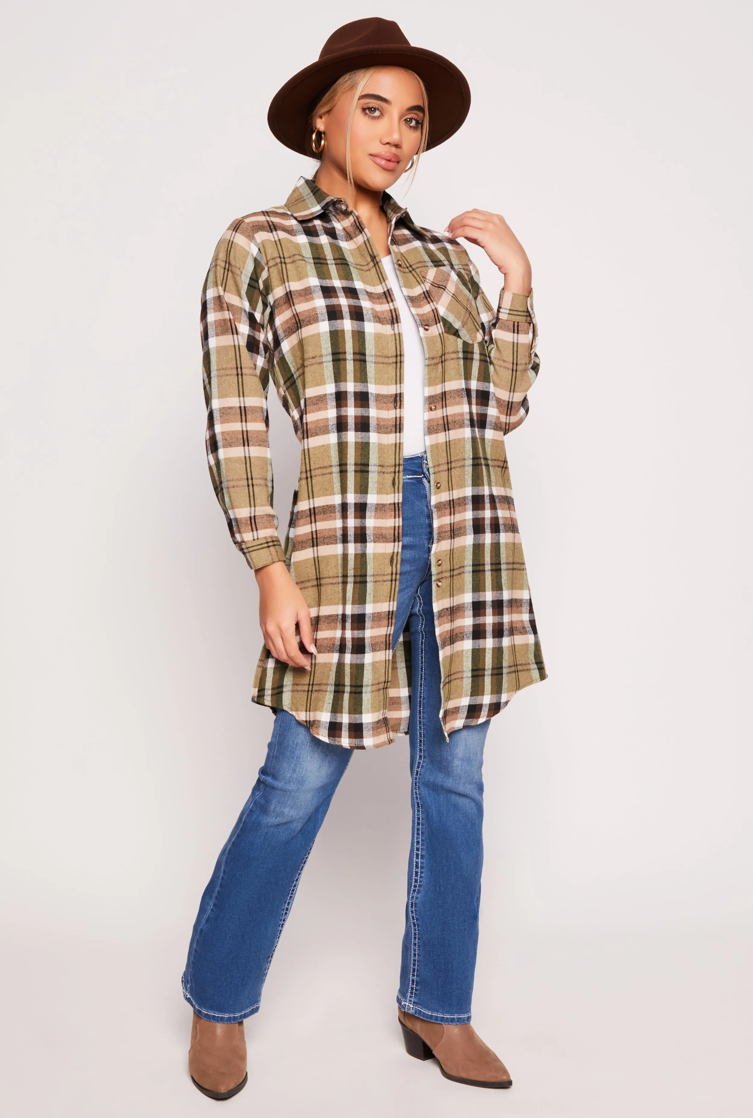 Spoon Jeans Plaid Button Front Tunic Shirt sold by Rainbow product image thumbnail 2