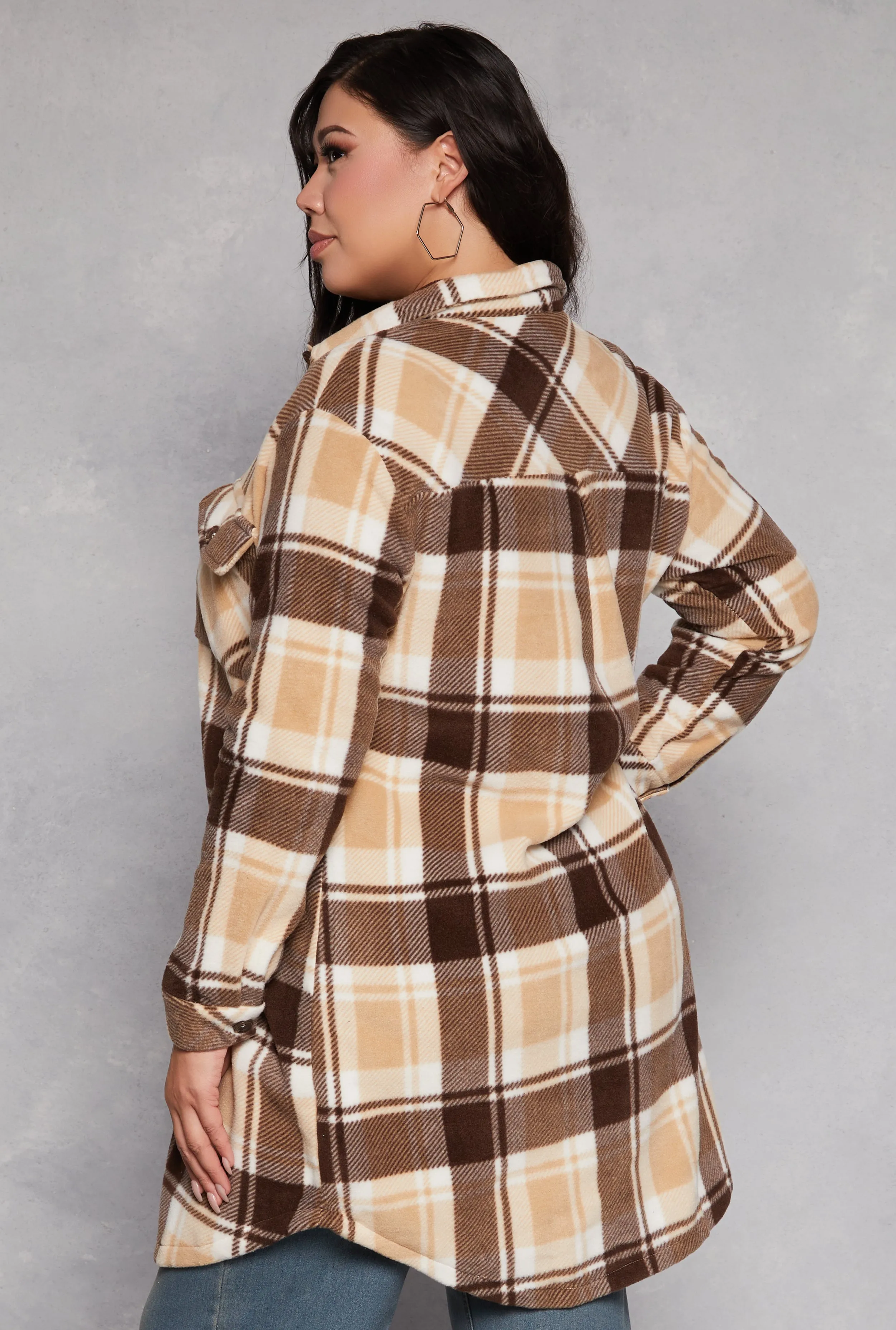 Plus Size Plaid Fleece Long Shacket sold by Rainbow product image thumbnail 3