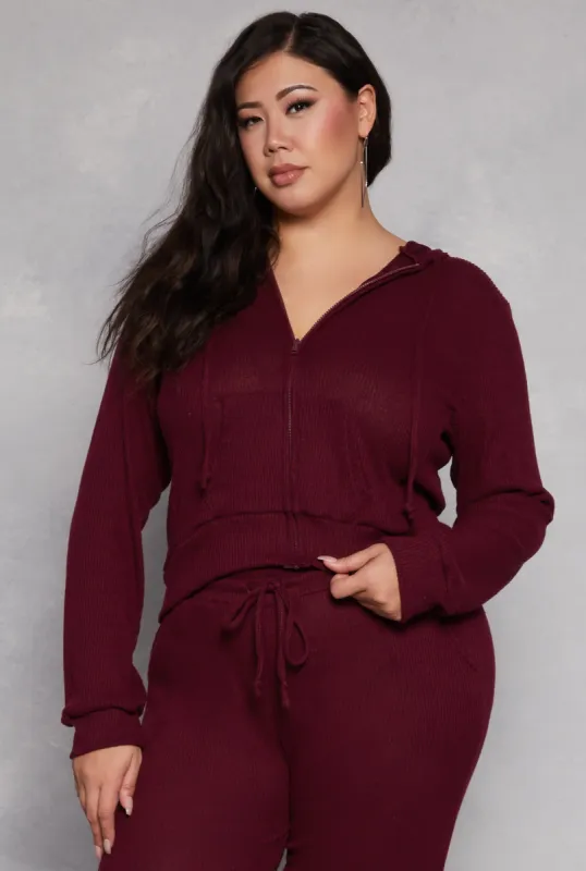 Plus Size Daisy Brushed Knit Zip Front Hoodie sold by Rainbow