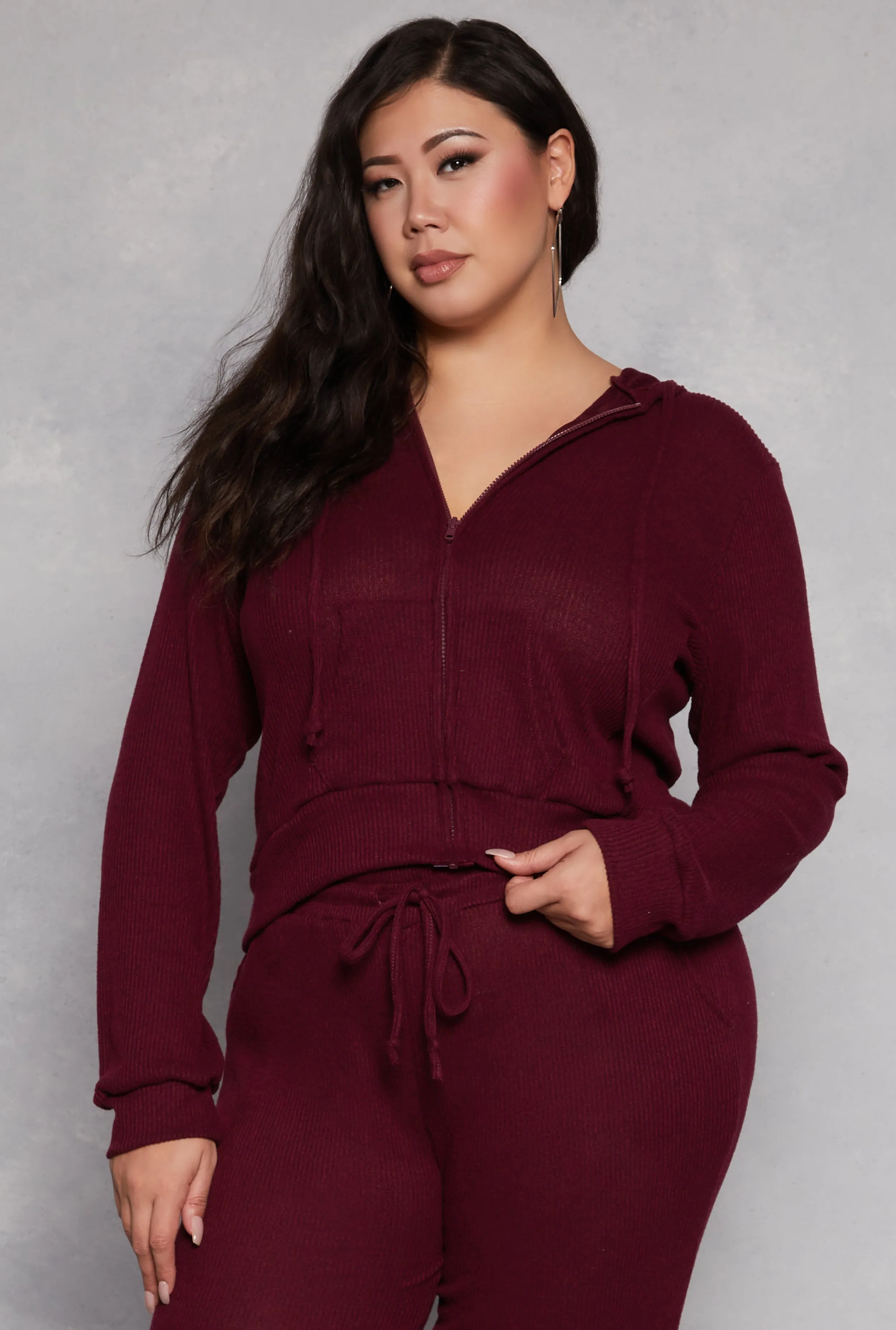 Plus Size Daisy Brushed Knit Zip Front Hoodie sold by Rainbow