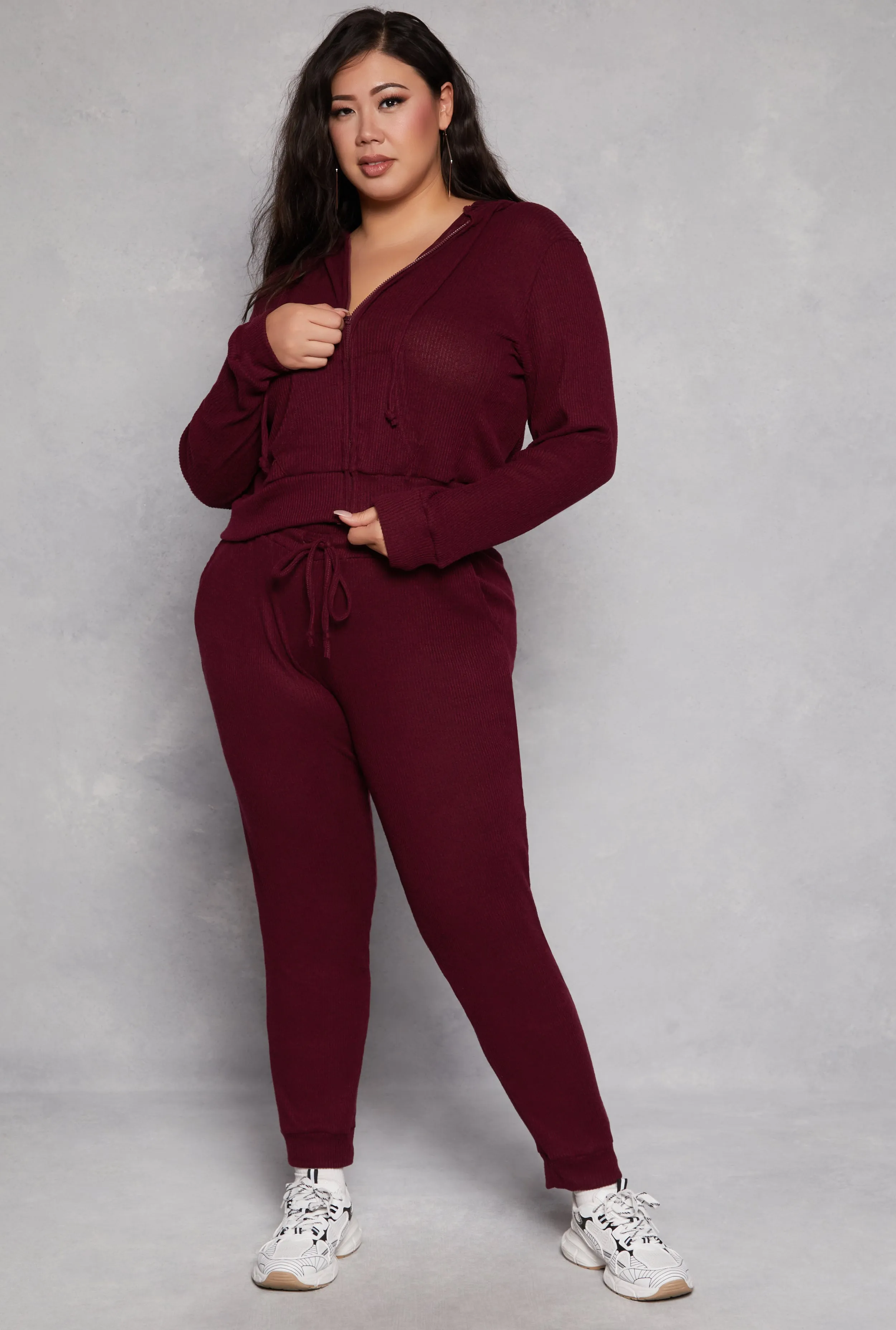 Plus Size Daisy Brushed Knit Zip Front Hoodie sold by Rainbow product image thumbnail 2
