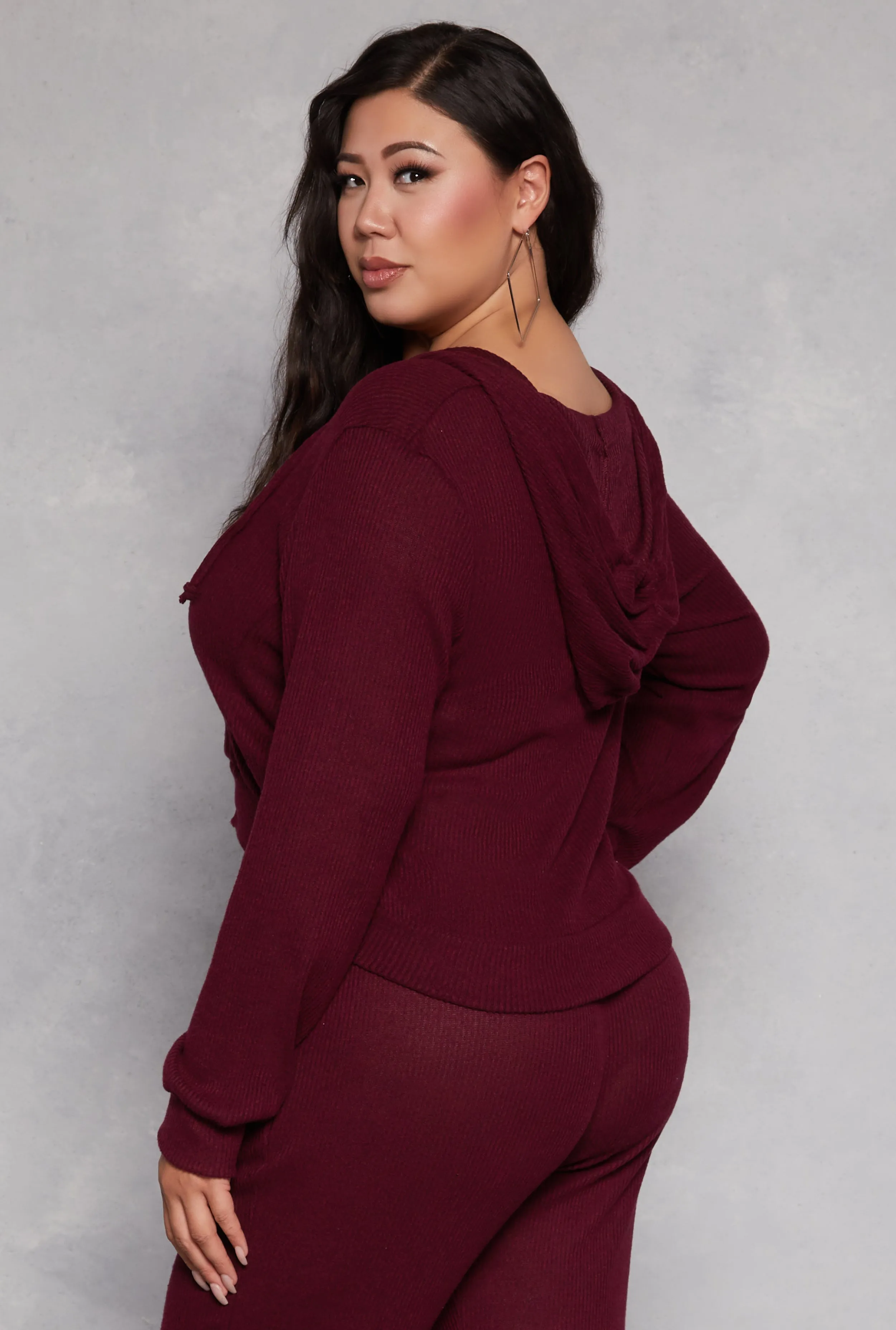 Plus Size Daisy Brushed Knit Zip Front Hoodie sold by Rainbow product image thumbnail 3