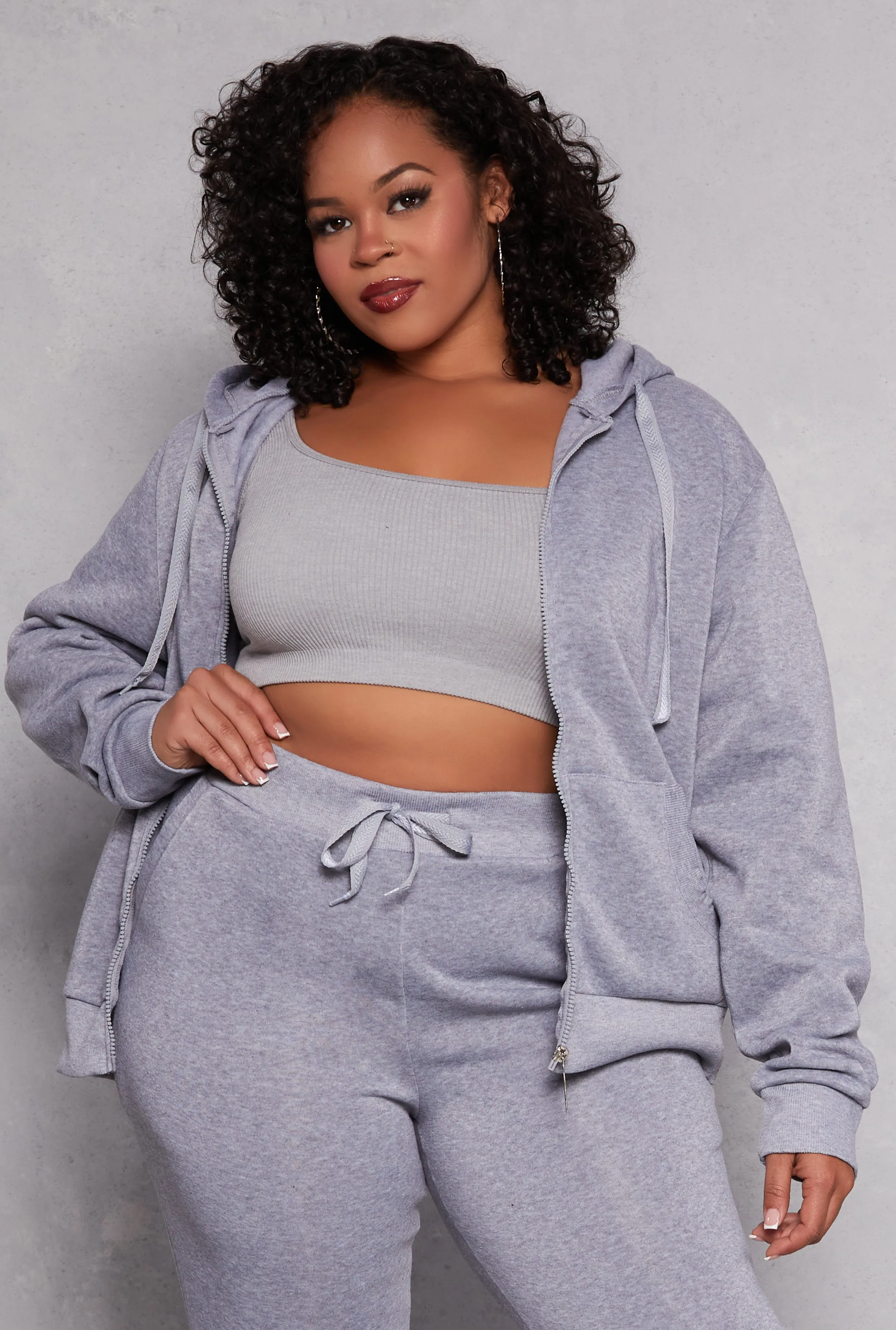 Plus Size Zip Front Hooded Sweatshirt sold by Rainbow