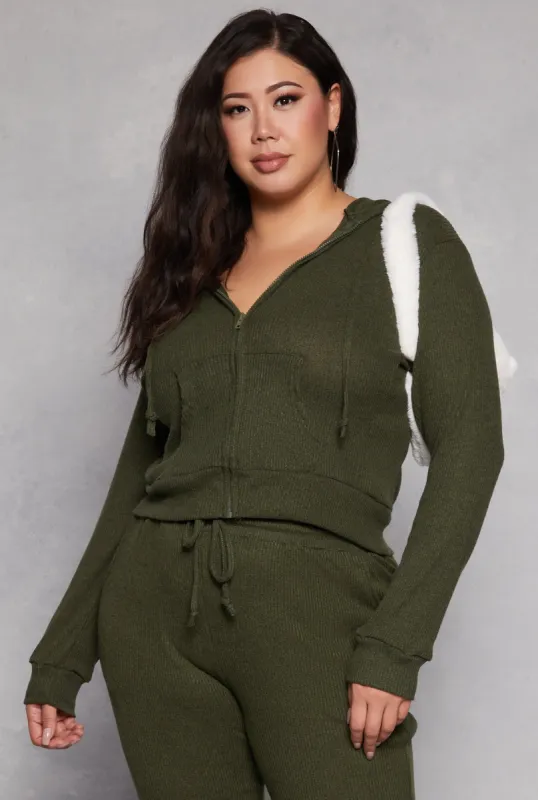 Plus Size Daisy Brushed Knit Zip Front Hoodie sold by Rainbow