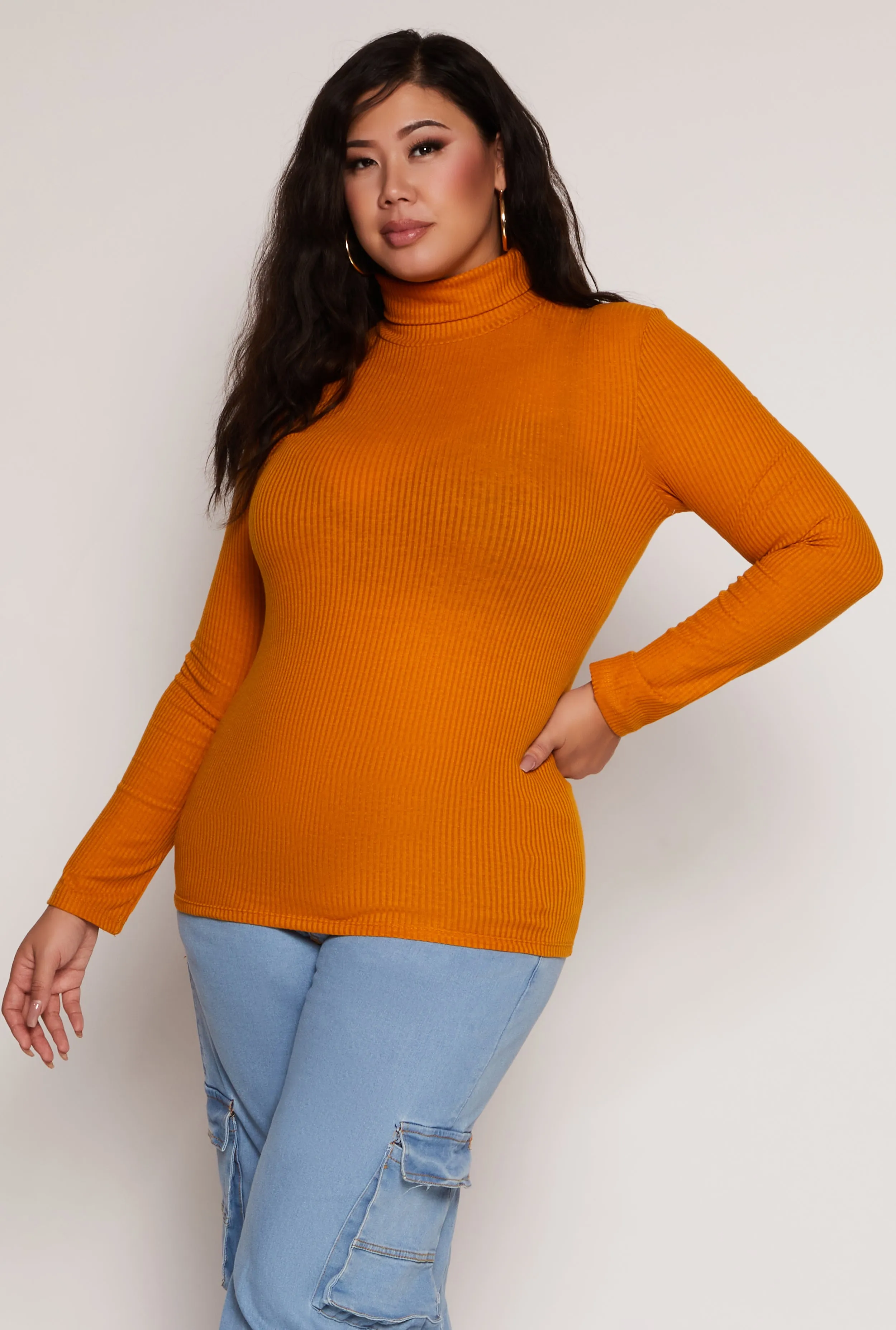 Plus Size Basic Ribbed Knit Turtleneck Top sold by Rainbow