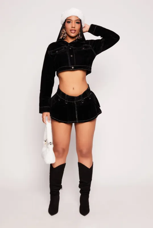 Almost Famous Velvet Flocked Denim Pleated Skort sold by Rainbow