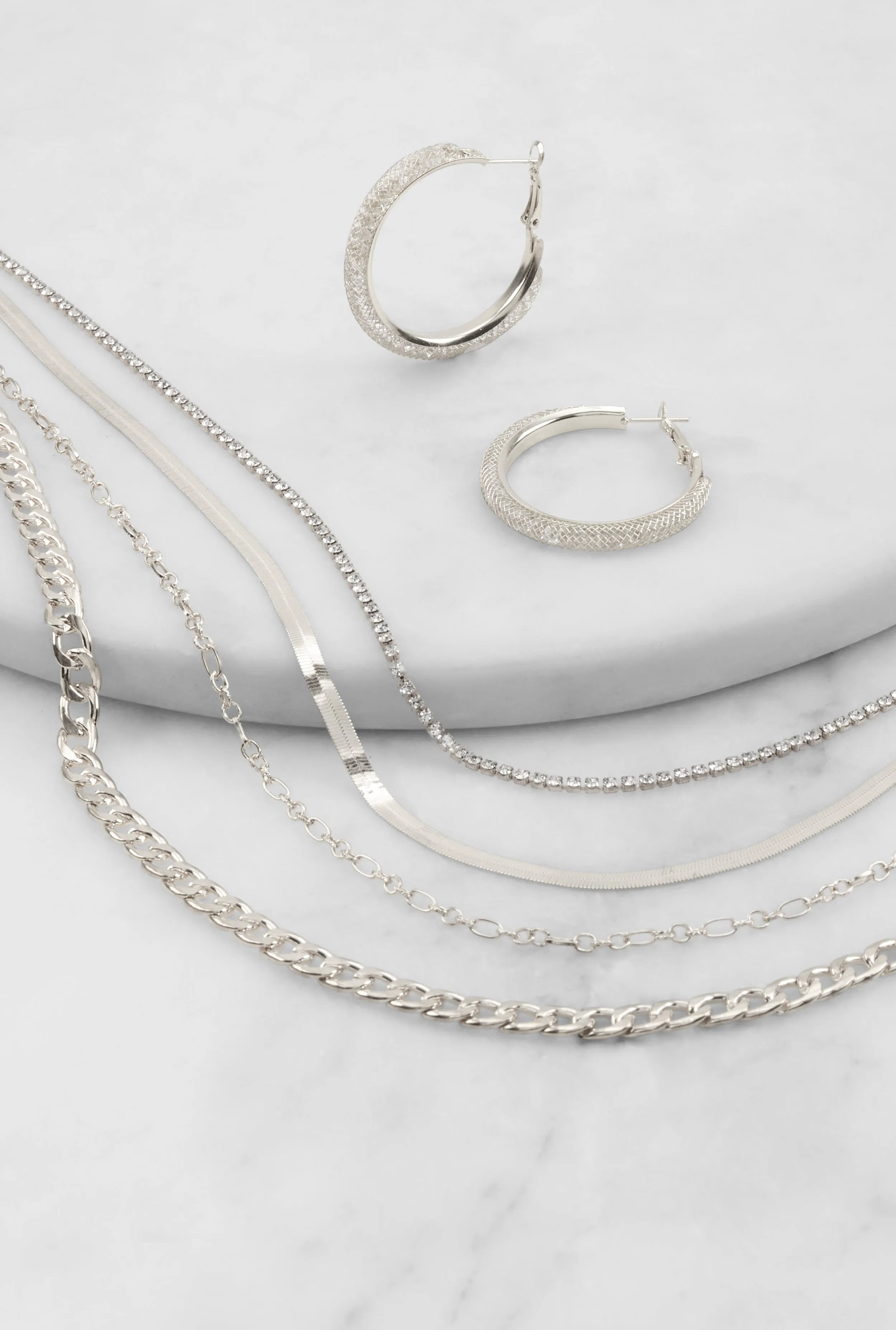 Layered Chain Necklace and Rhinestone Caged Hoop Earrings sold by Rainbow product image thumbnail 2