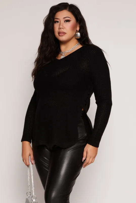 Plus Size Waffle Knit Caged Side Sweater sold by Rainbow