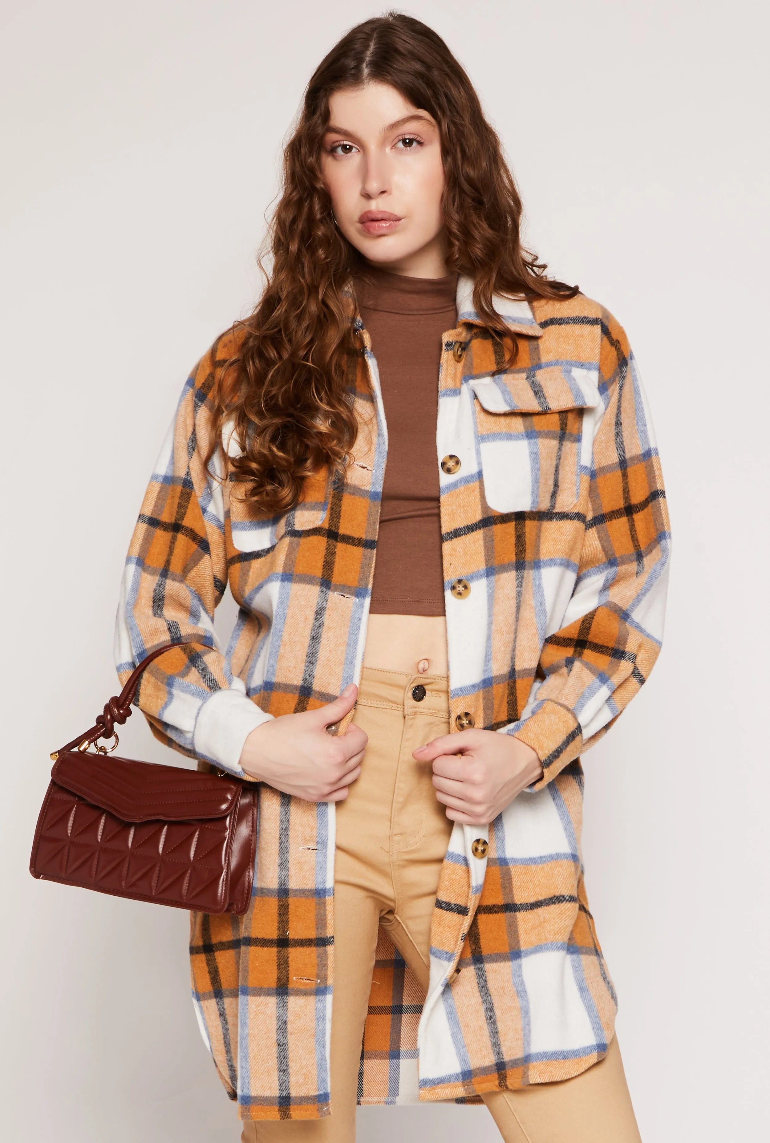 Spoon Jeans Plaid Brushed Knit Long Shacket sold by Rainbow