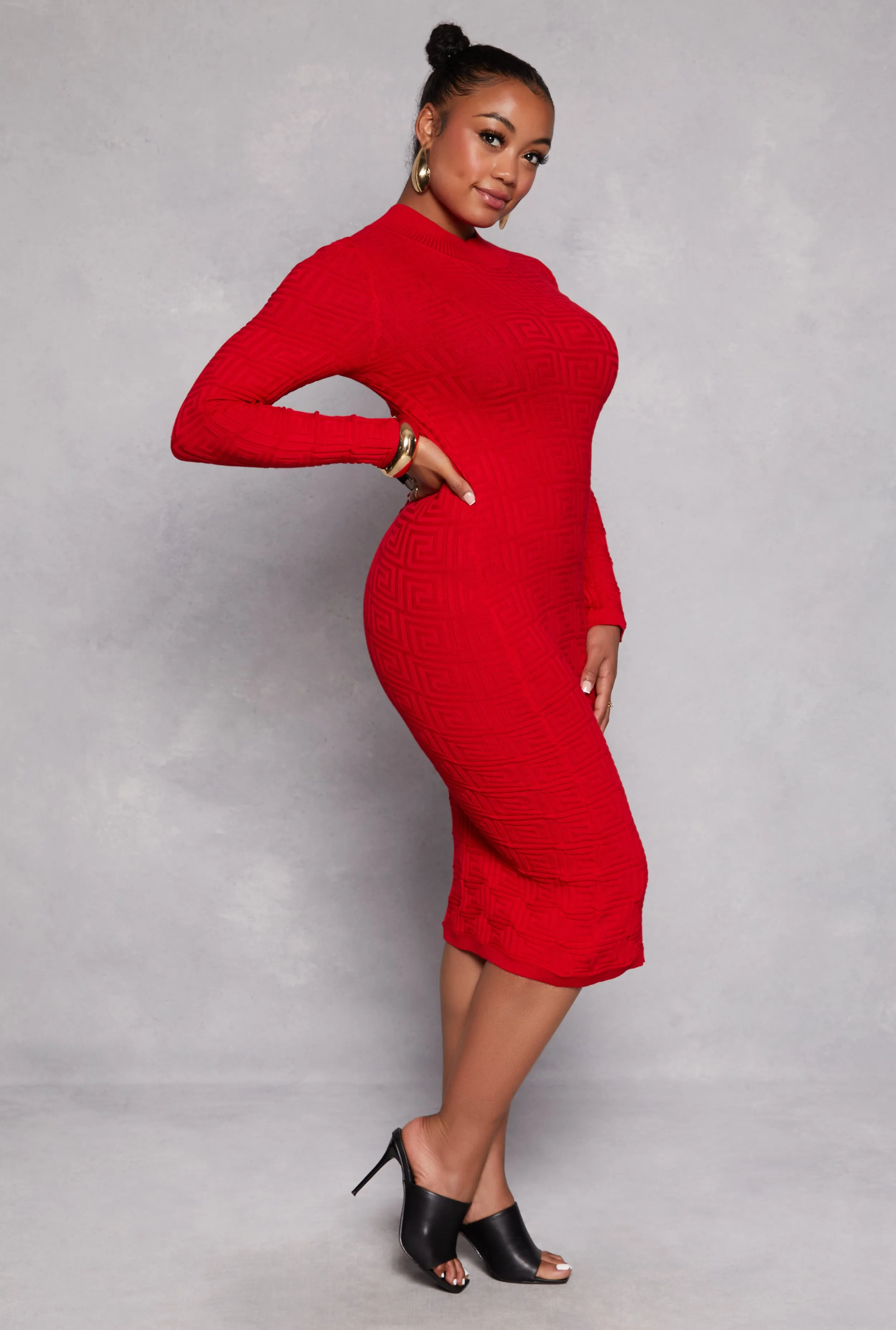 Plus Size Greek Key Textured Knit Sweater Dress sold by Rainbow