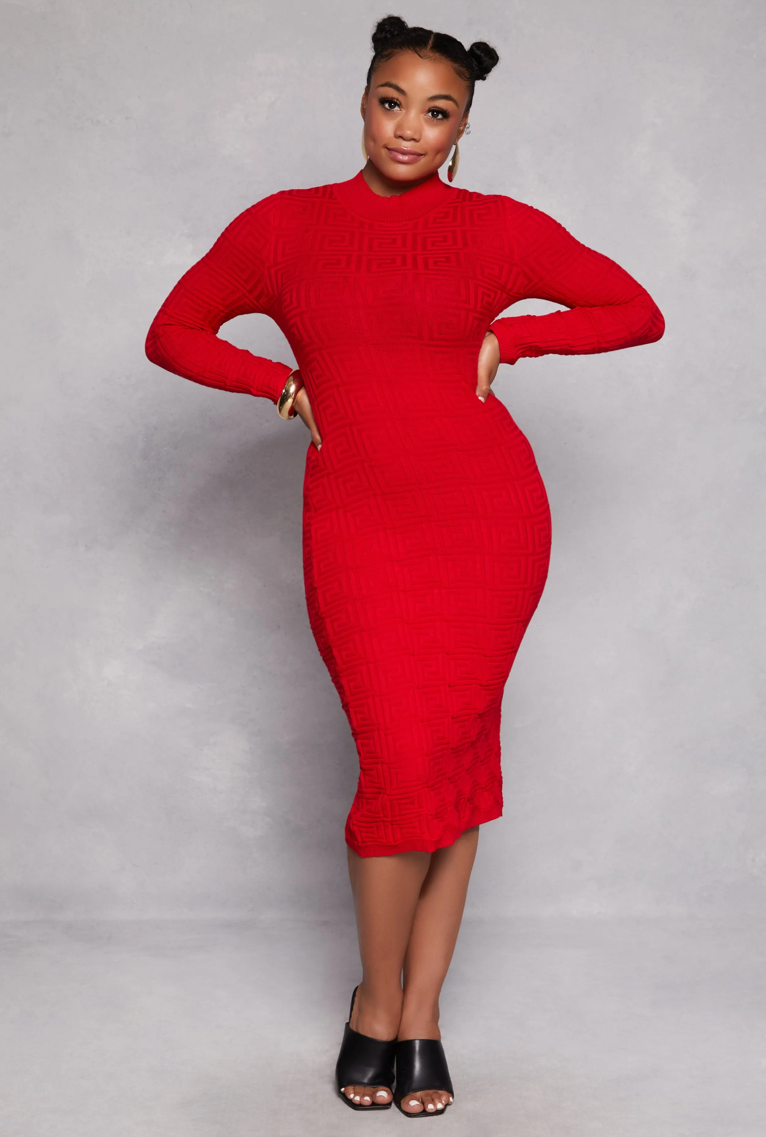 Plus Size Greek Key Textured Knit Sweater Dress sold by Rainbow product image thumbnail 2