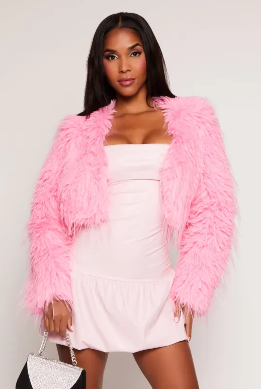 Faux Fur Open Front Cropped Jacket sold by Rainbow