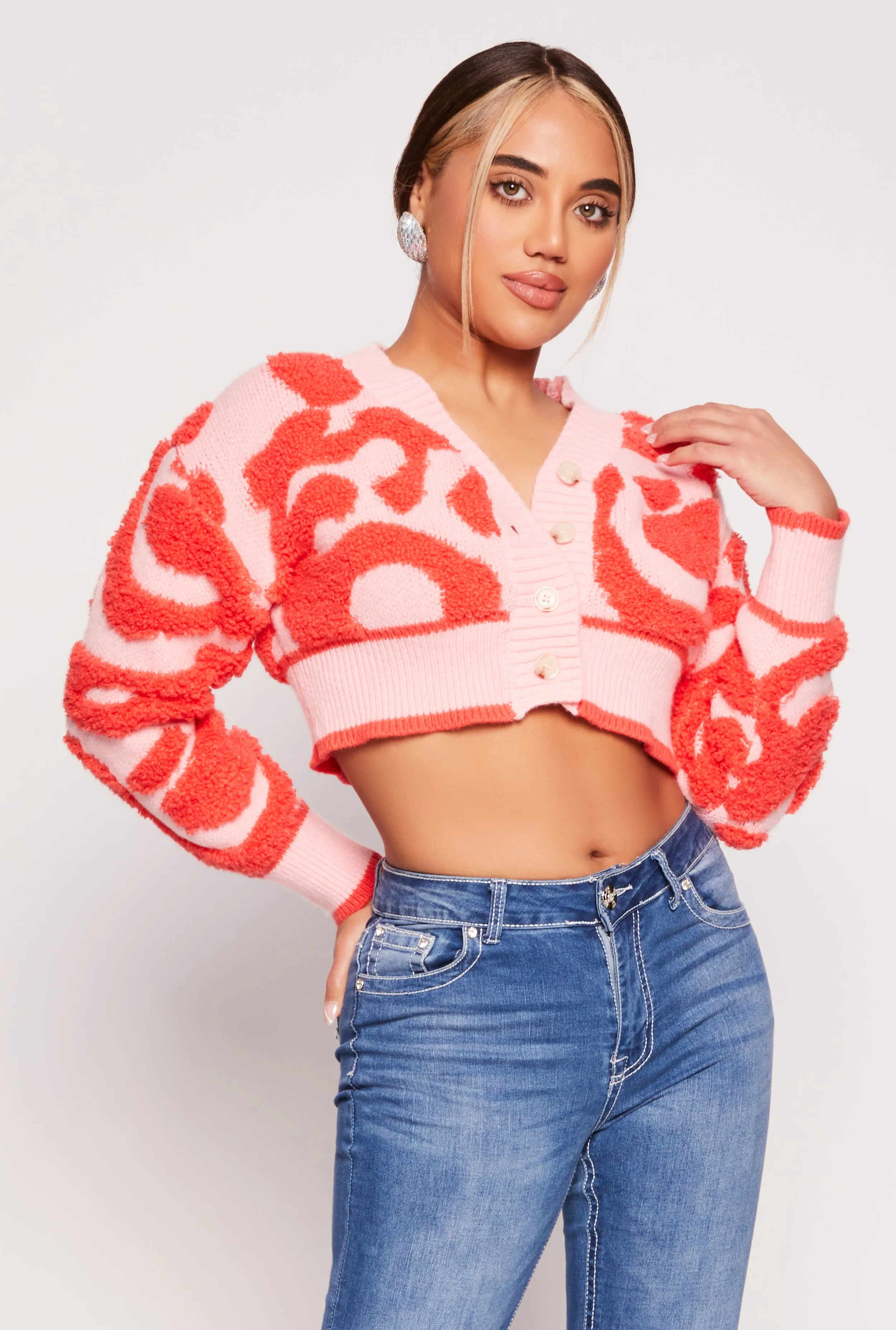 Daisy Tufted Knit Cropped Cardigan sold by Rainbow