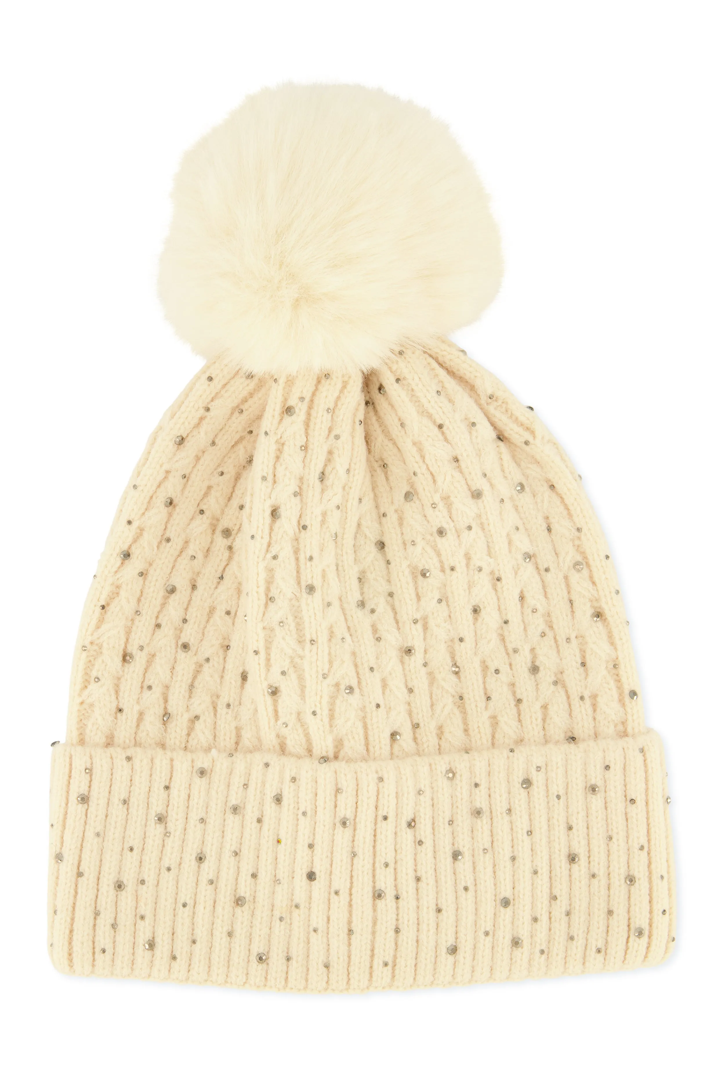 Rhinestone Cable Knit Pom Pom Beanie sold by Rainbow product image thumbnail 2