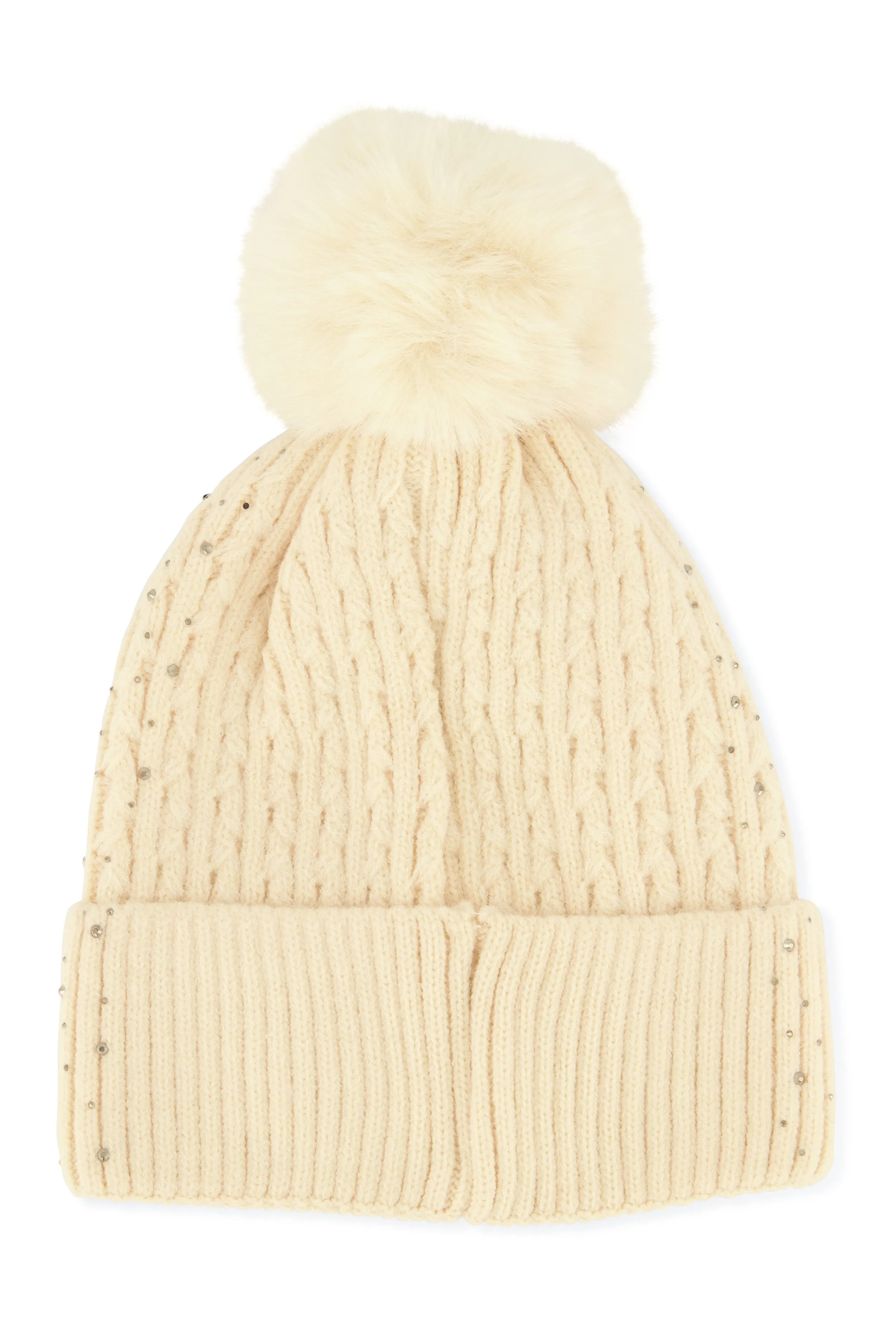 Rhinestone Cable Knit Pom Pom Beanie sold by Rainbow product image thumbnail 3