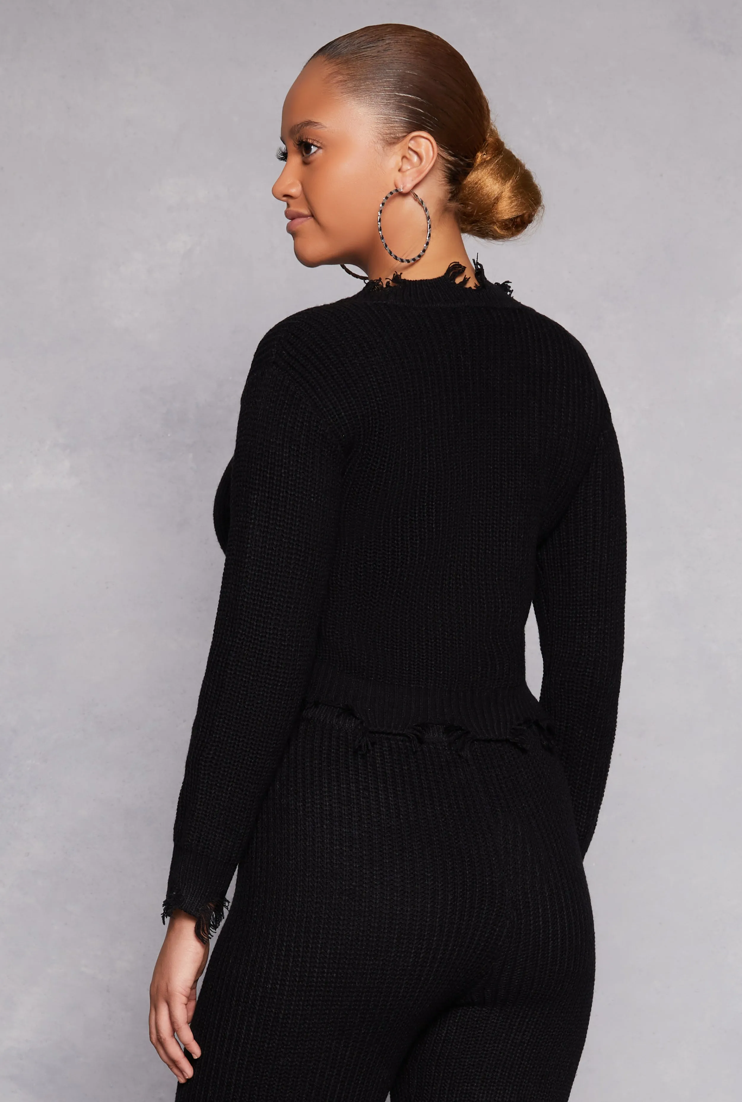 Distressed Long Sleeve V Neck Sweater sold by Rainbow product image thumbnail 3