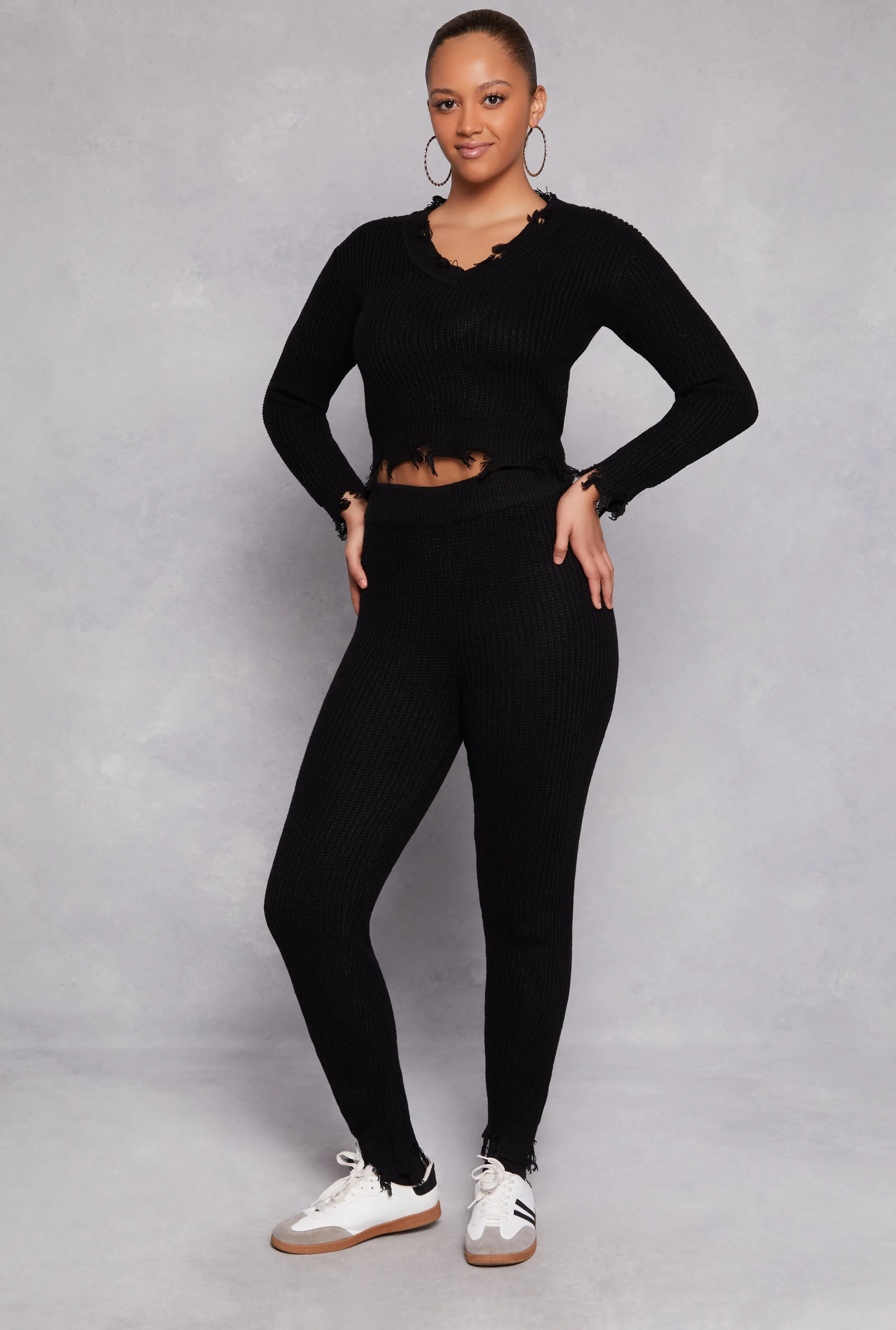 Distressed Long Sleeve V Neck Sweater sold by Rainbow product image thumbnail 2