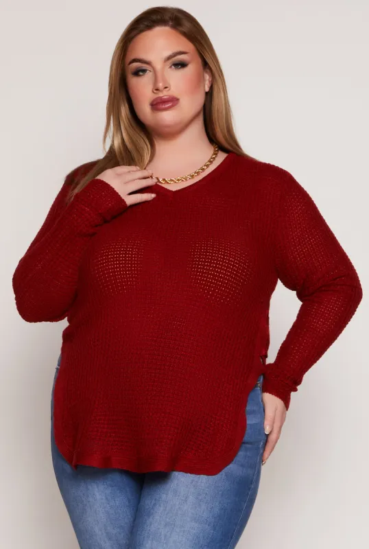 Plus Size Waffle Knit Caged Side Sweater sold by Rainbow