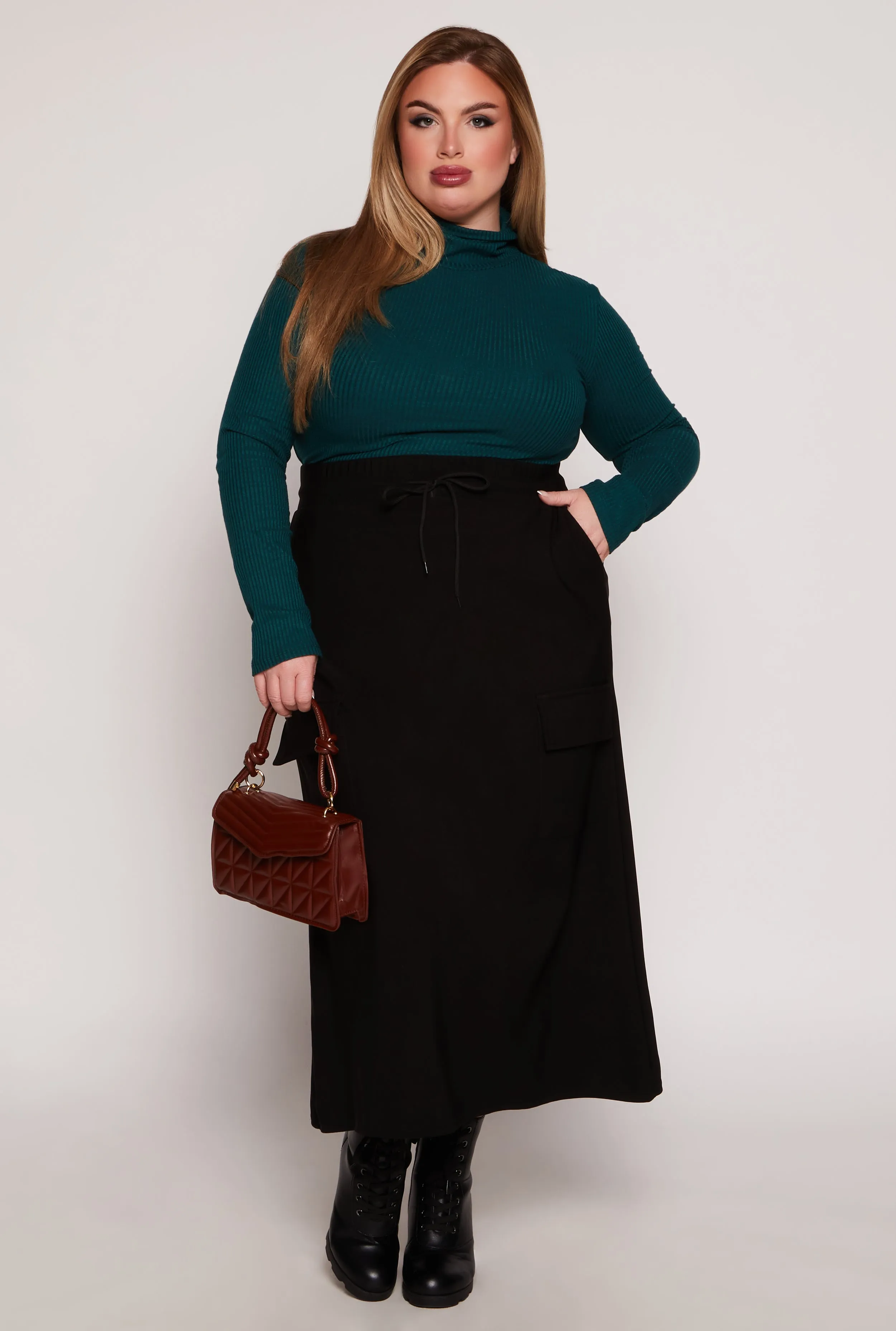 Plus Size Scuba Drawstring Maxi Skirt sold by Rainbow