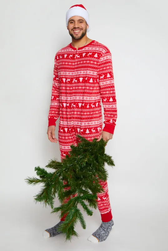 Mens Matching Santa Fair Isle Onesie Family Pajamas sold by Rainbow