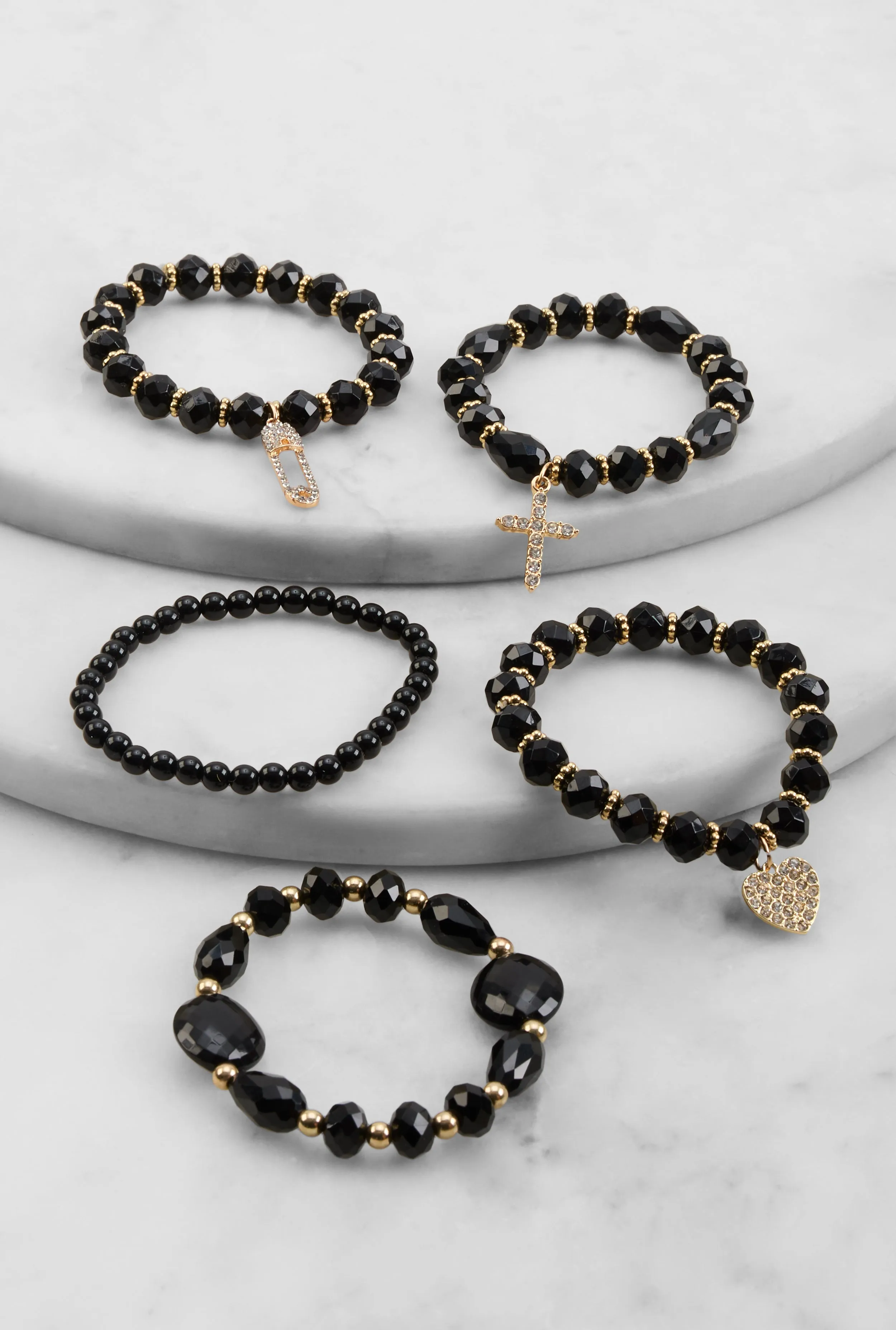 Rhinestone Charm Stretch Bracelets Set of 5 sold by Rainbow product image thumbnail 2