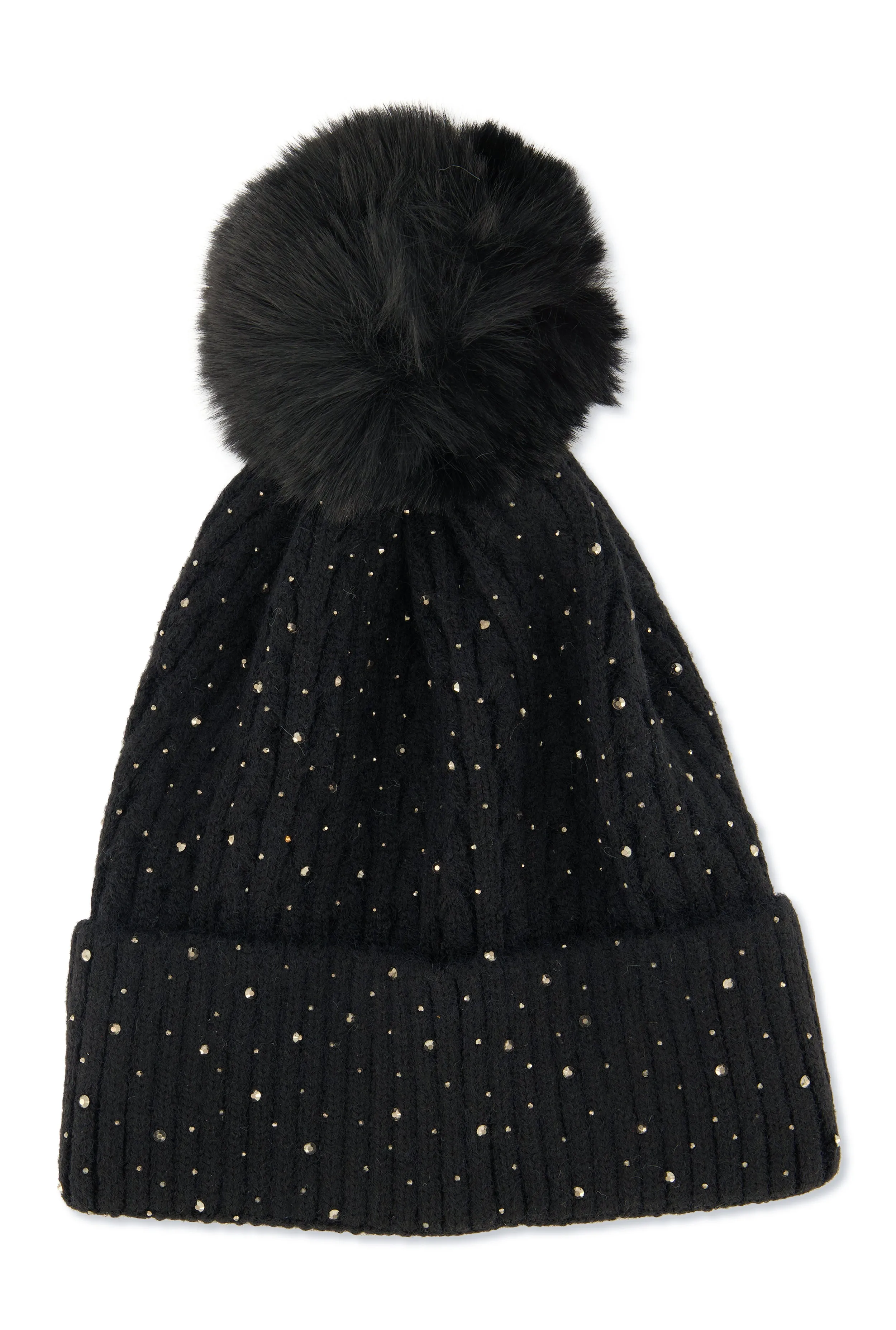 Rhinestone Cable Knit Pom Pom Beanie sold by Rainbow product image thumbnail 2