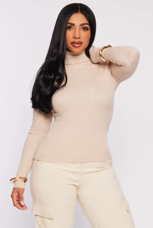 Ribbed Knit Long Sleeve Turtleneck Top sold by Rainbow
