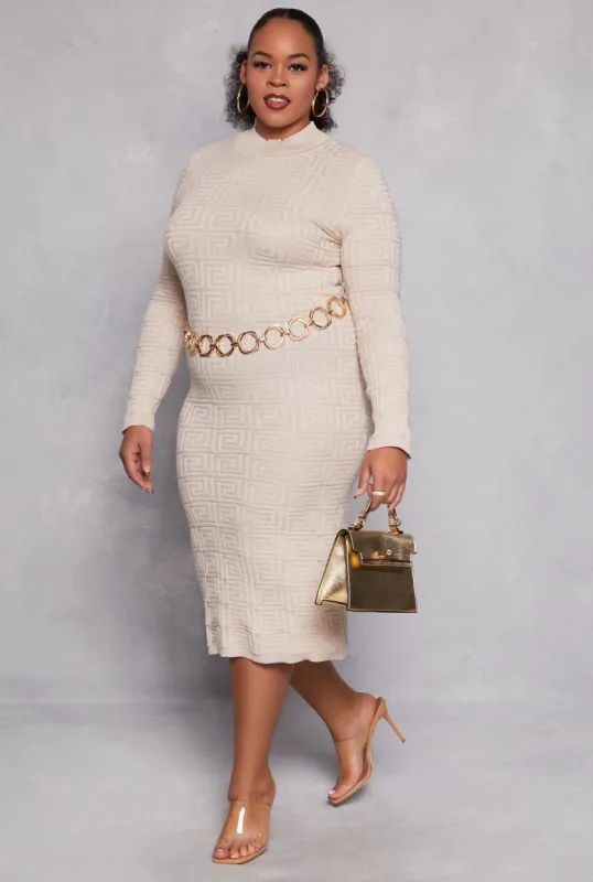 Plus Size Greek Key Textured Knit Sweater Dress sold by Rainbow