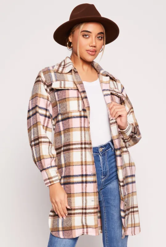 Spoon Jeans Plaid Brushed Knit Long Shacket sold by Rainbow