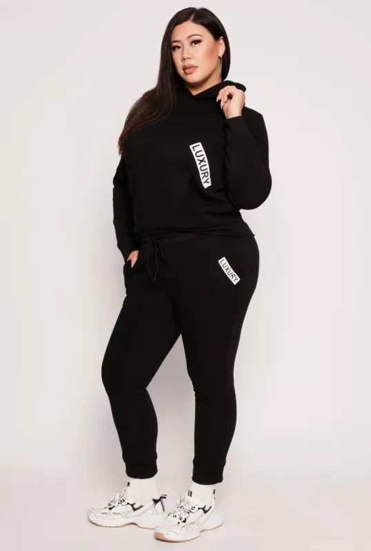 Plus Size Fleece Luxury Graphic Drawstring Joggers sold by Rainbow