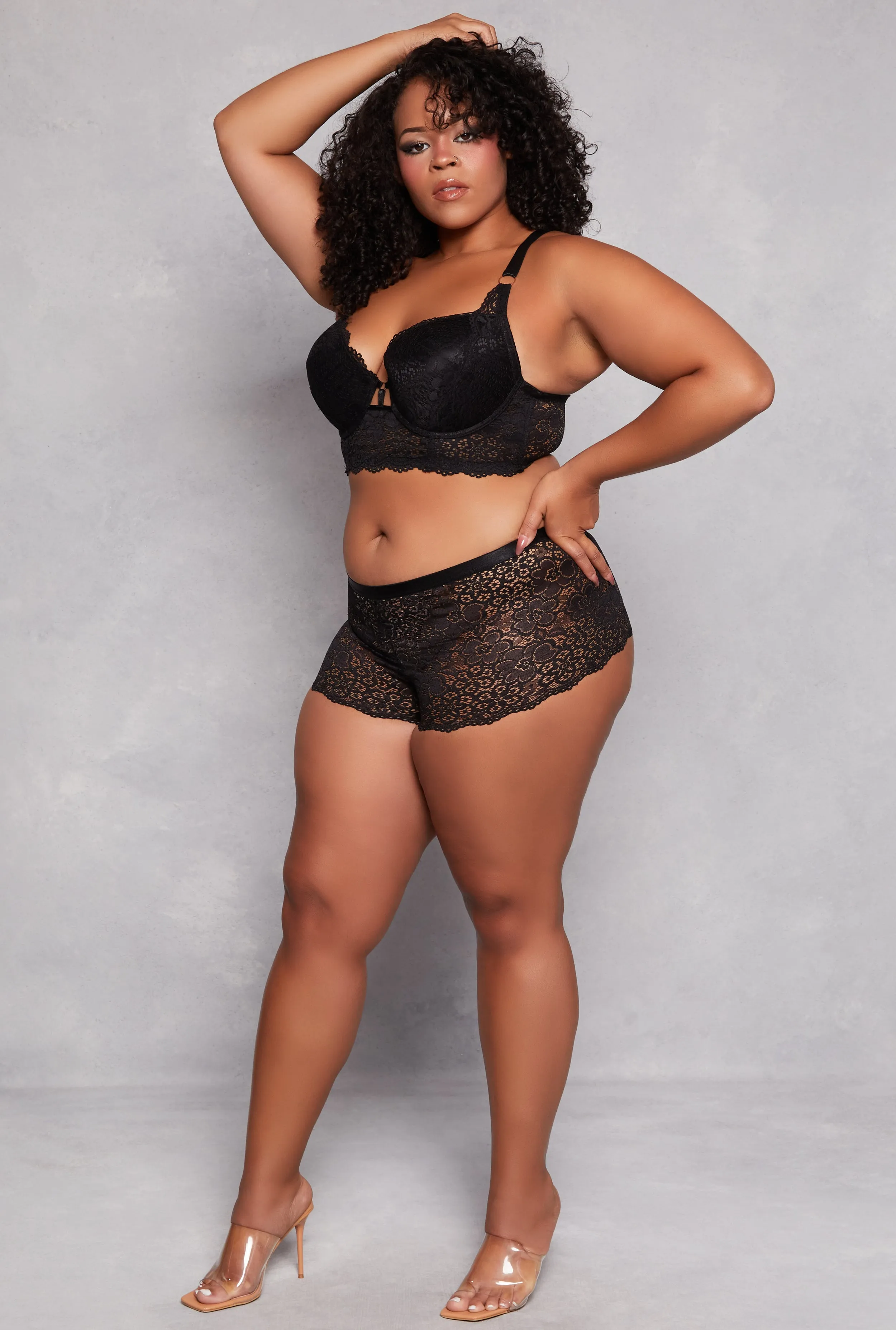 Plus Size Caged Front Longline Lace Plunge Bra sold by Rainbow product image thumbnail 2