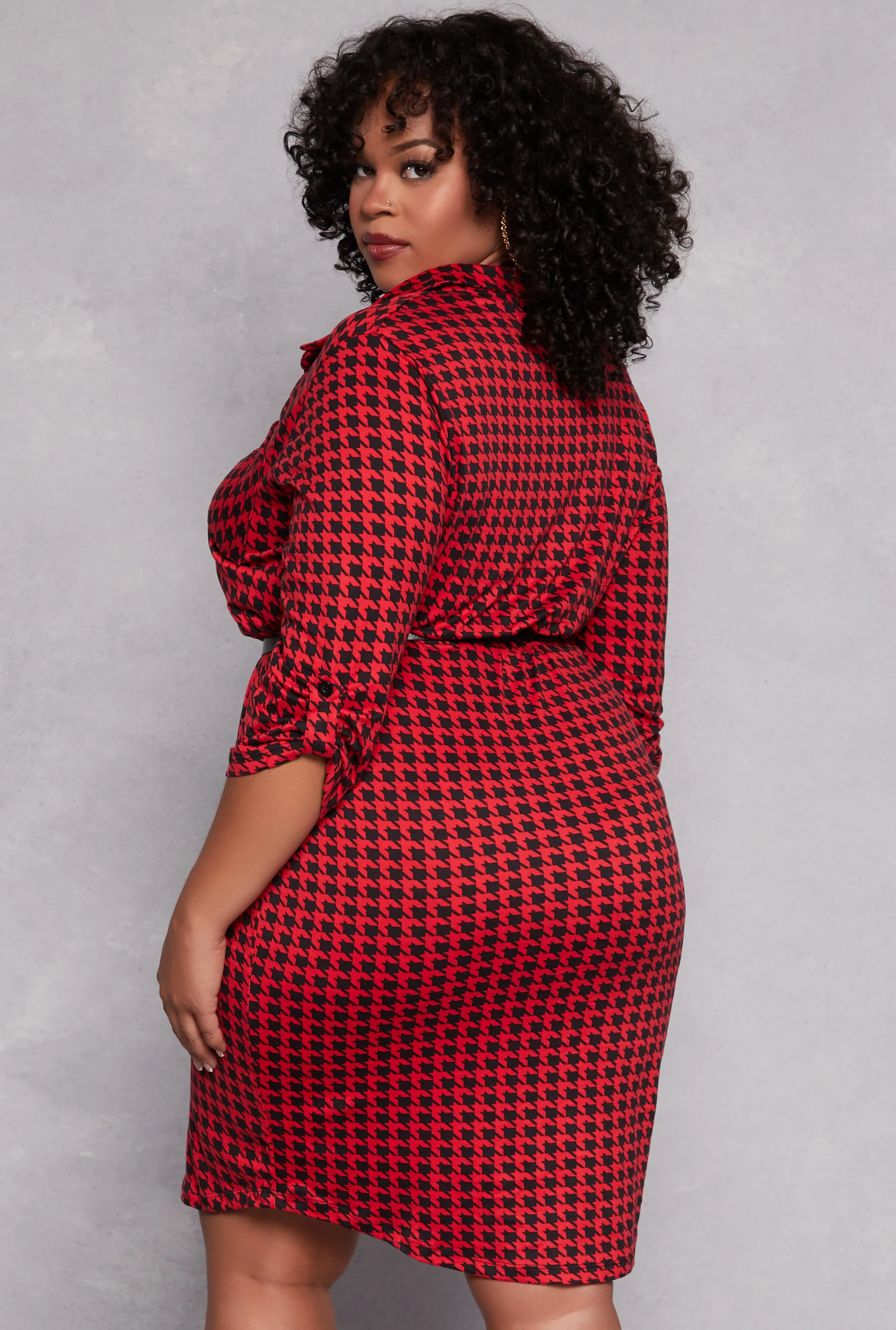 Plus Size Houndstooth Belted Shirt Dress sold by Rainbow product image thumbnail 3