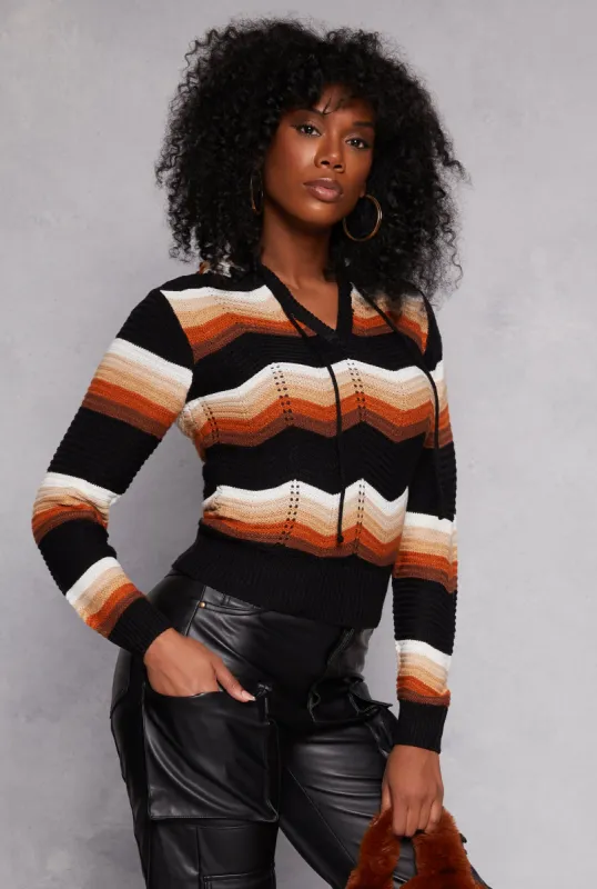 Chevron Drawstring Hooded Sweater sold by Rainbow