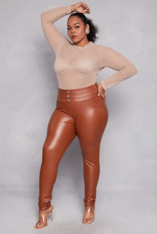 Plus Size Faux Leather High Waisted Pull On Pants sold by Rainbow