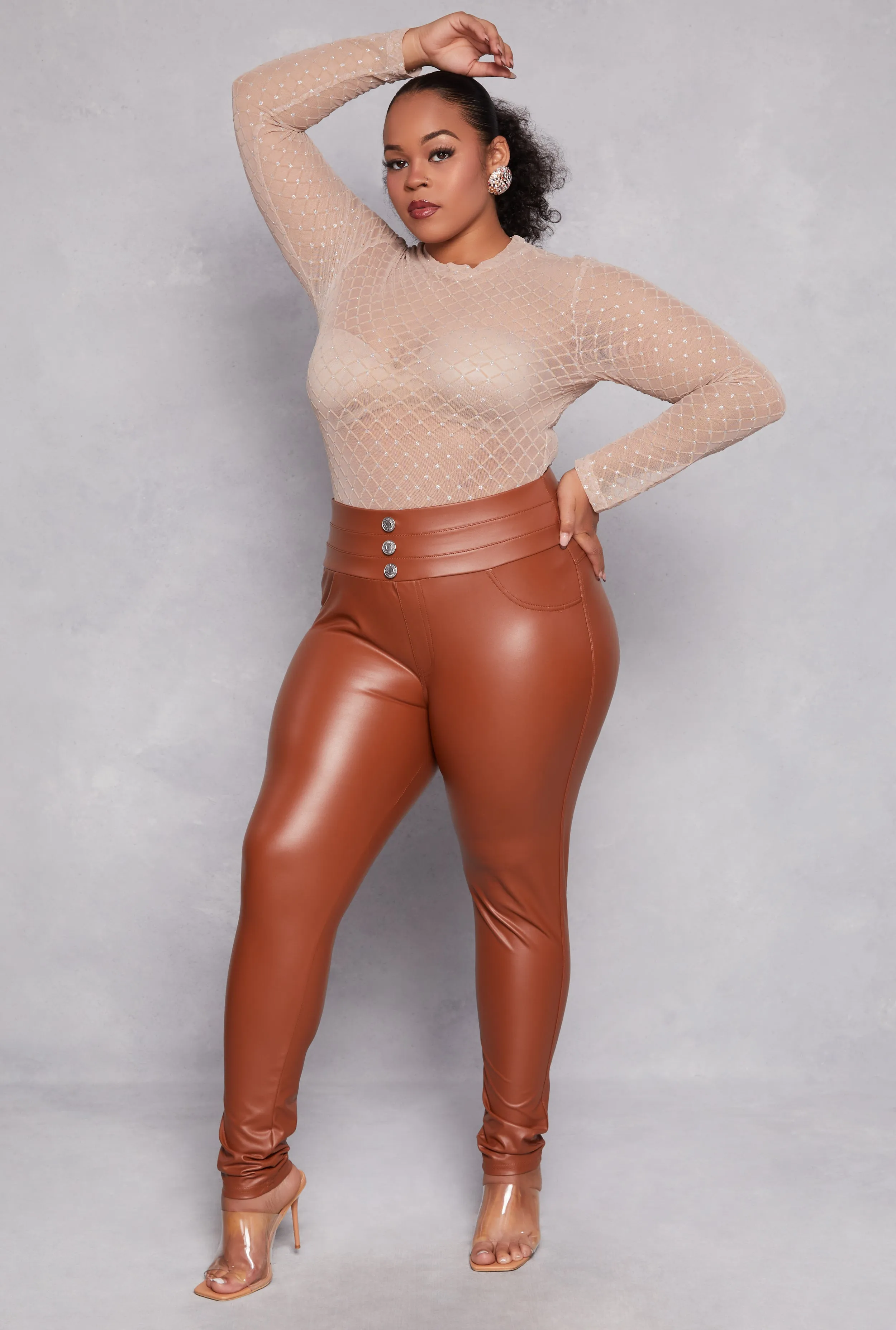 Plus Size Faux Leather High Waisted Pull On Pants sold by Rainbow