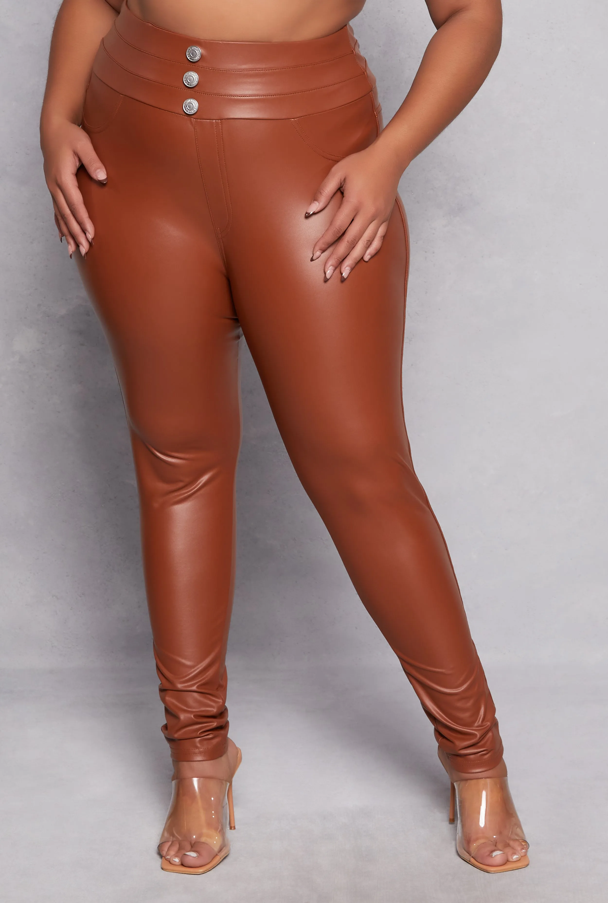 Plus Size Faux Leather High Waisted Pull On Pants sold by Rainbow product image thumbnail 2
