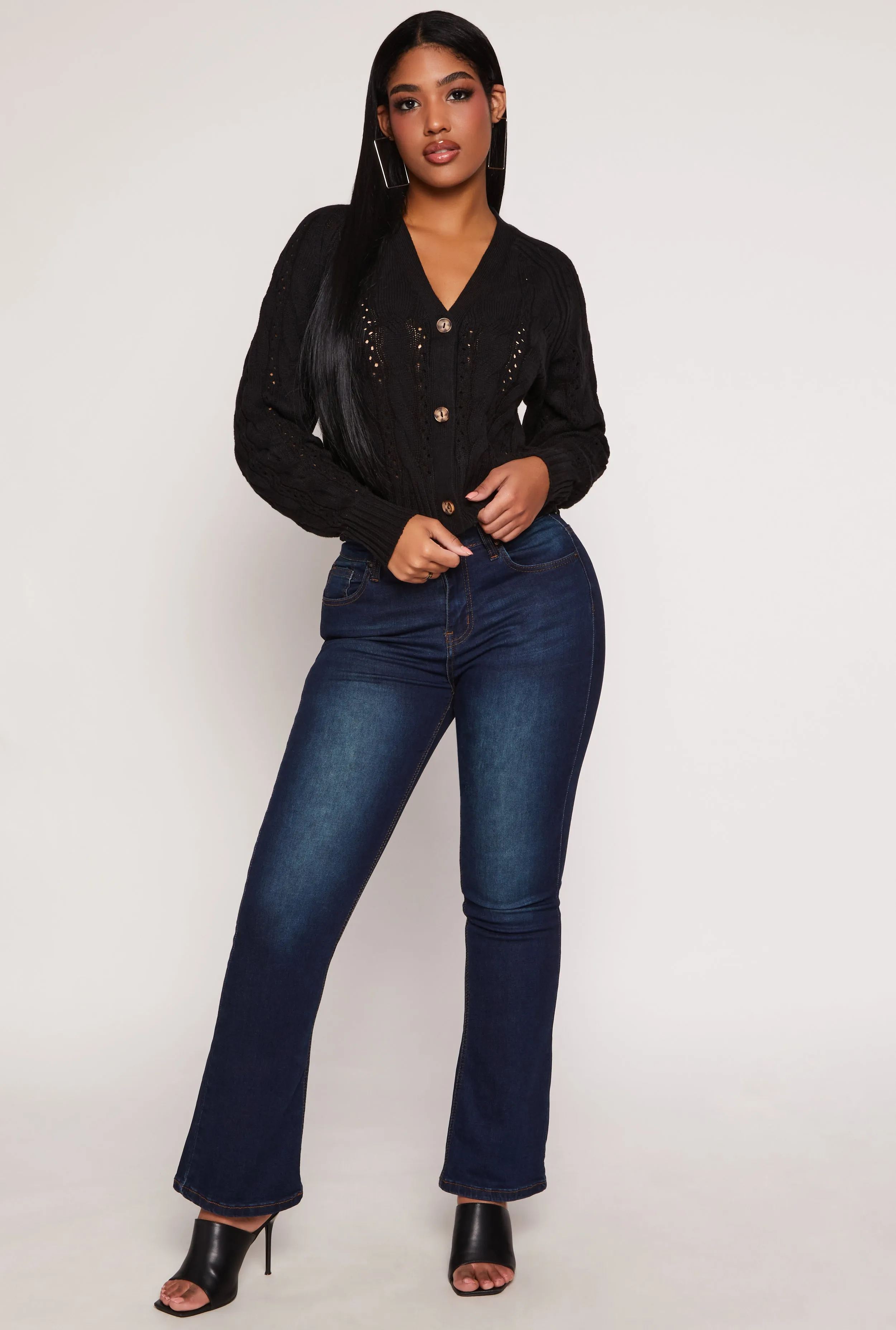 Pointelle Cable Knit Long Sleeve Cardigan sold by Rainbow product image thumbnail 2