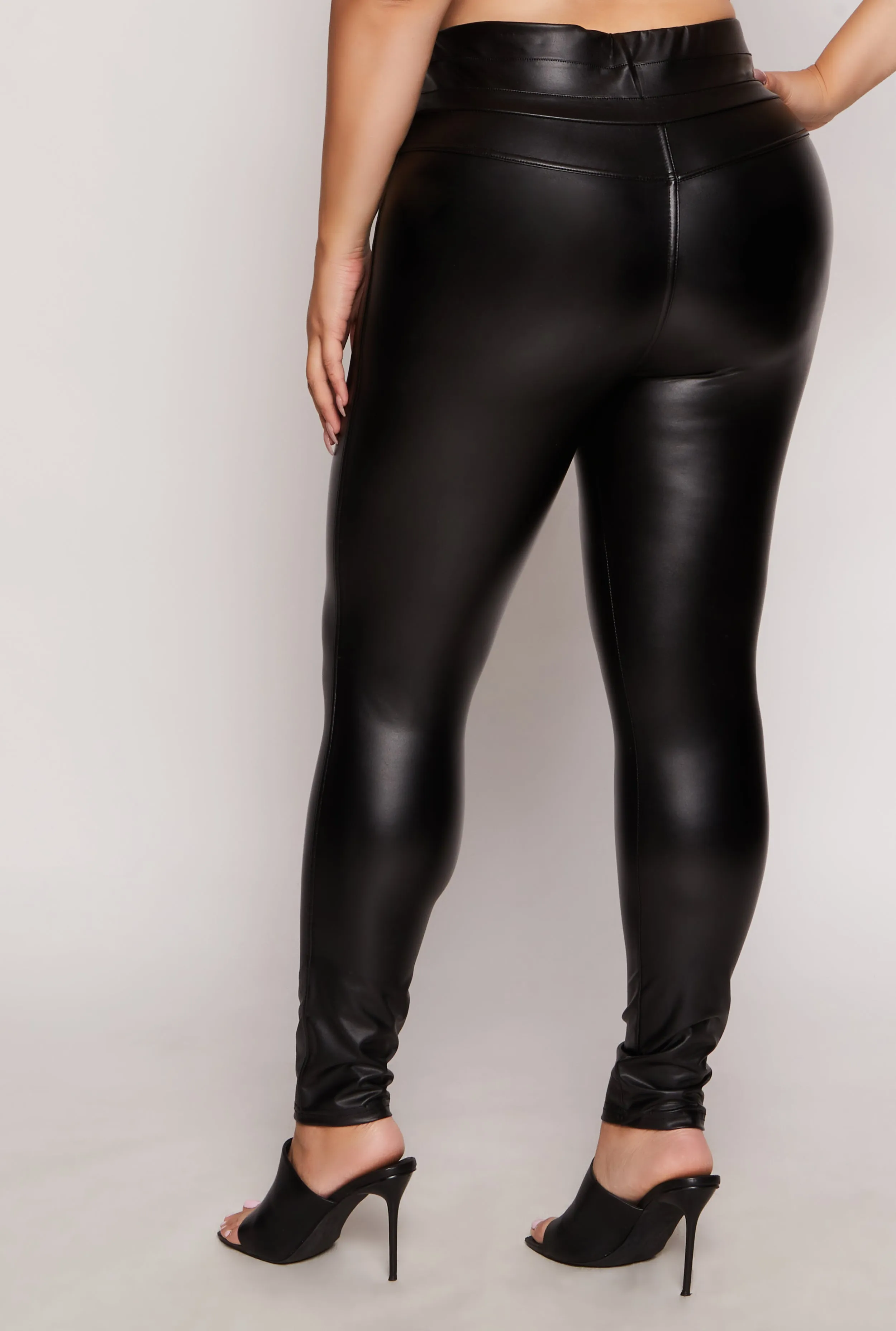 Plus Size Faux Leather High Waisted Pull On Pants sold by Rainbow product image thumbnail 3