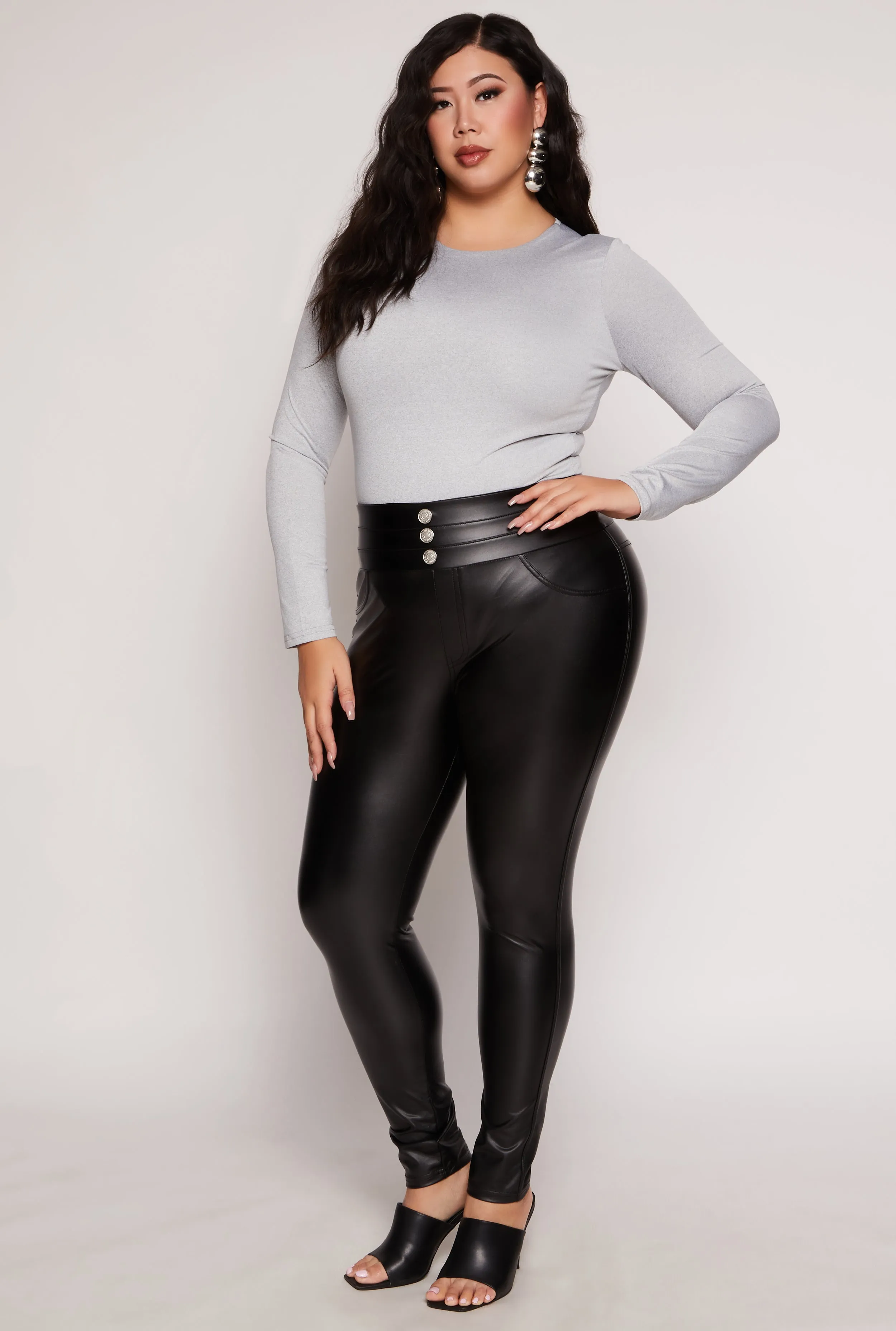 Plus Size Faux Leather High Waisted Pull On Pants sold by Rainbow