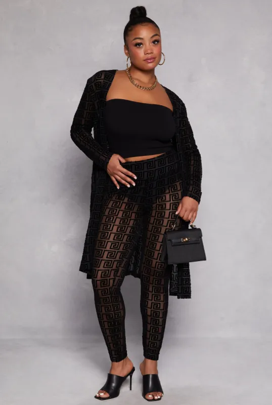 Plus Size Velvet Burnout Greek Key Leggings sold by Rainbow