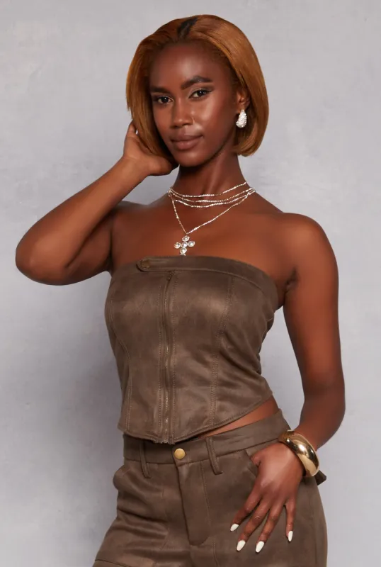 Faux Suede Zip Front Corset Tube Top sold by Rainbow