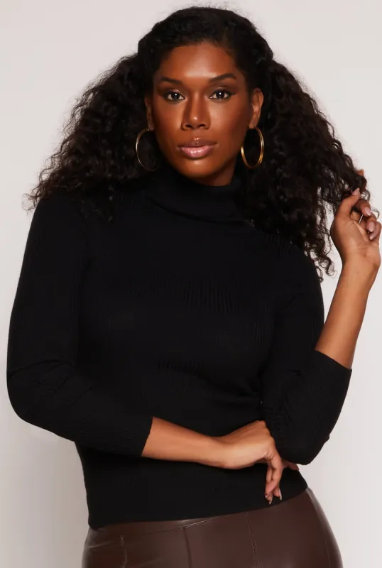 Ribbed Knit Long Sleeve Turtleneck Top sold by Rainbow
