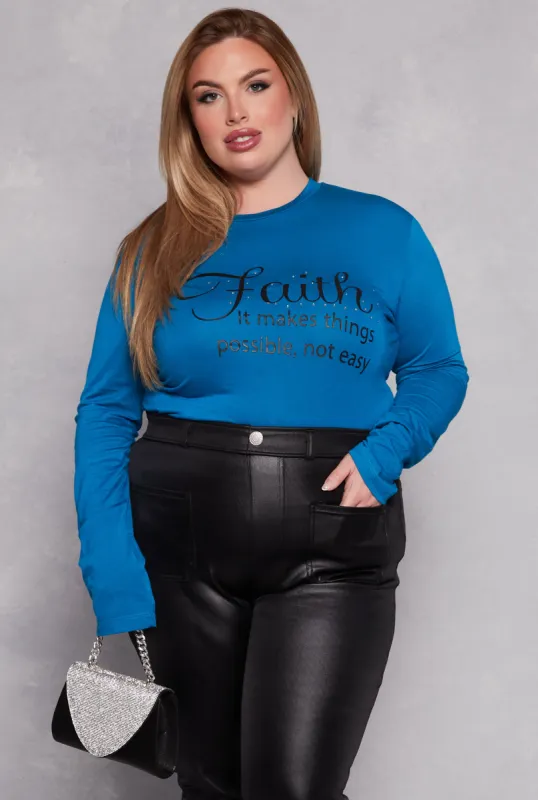 Plus Size Faith Rhinestone Graphic Tee sold by Rainbow