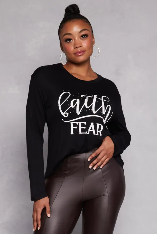 Plus Size Faith Fear Long Sleeve Top sold by Rainbow