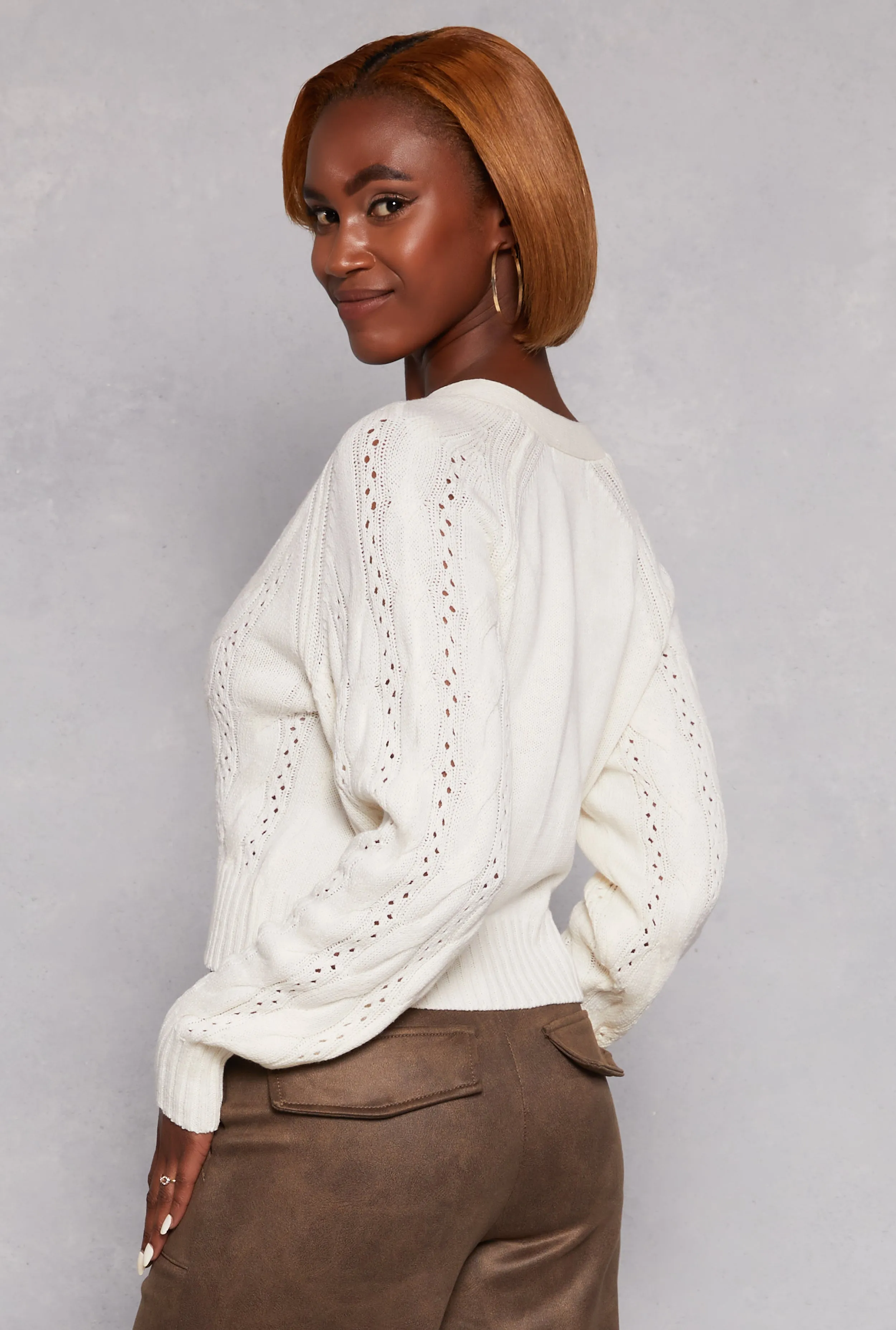 Pointelle Cable Knit Long Sleeve Cardigan sold by Rainbow product image thumbnail 3